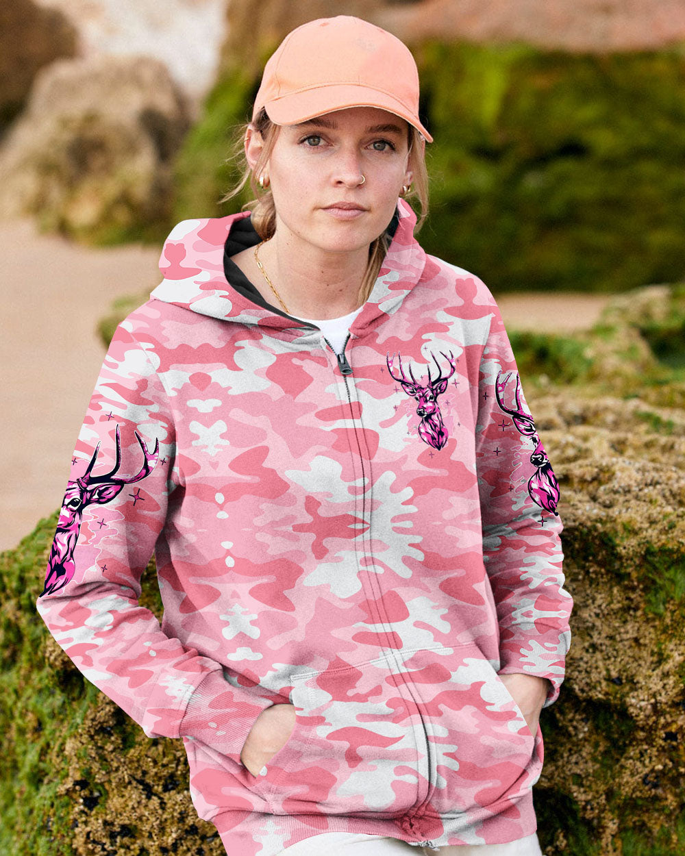 BLISSCORNERS PRETTY IN PINK DEER HUNTING ALL OVER PRINT