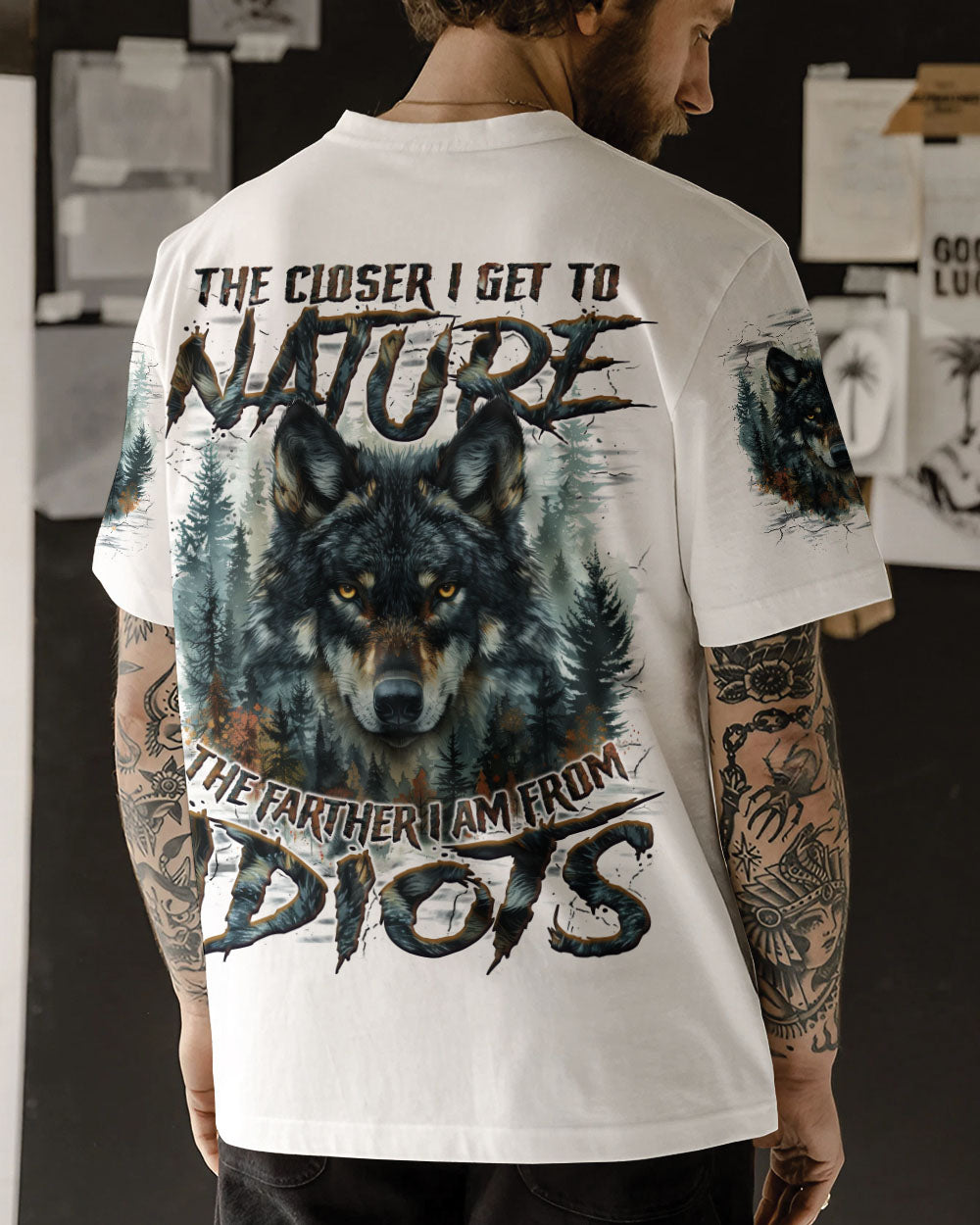 BLISSCORNERS THE CLOSER I GET TO NATURE WOLF ALL OVER PRINT