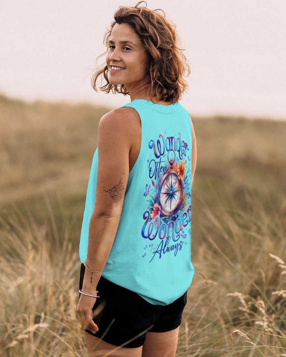 BLISSCORNERS WANDER OFTEN WONDER ALWAYS COMPASS ALL OVER PRINT
