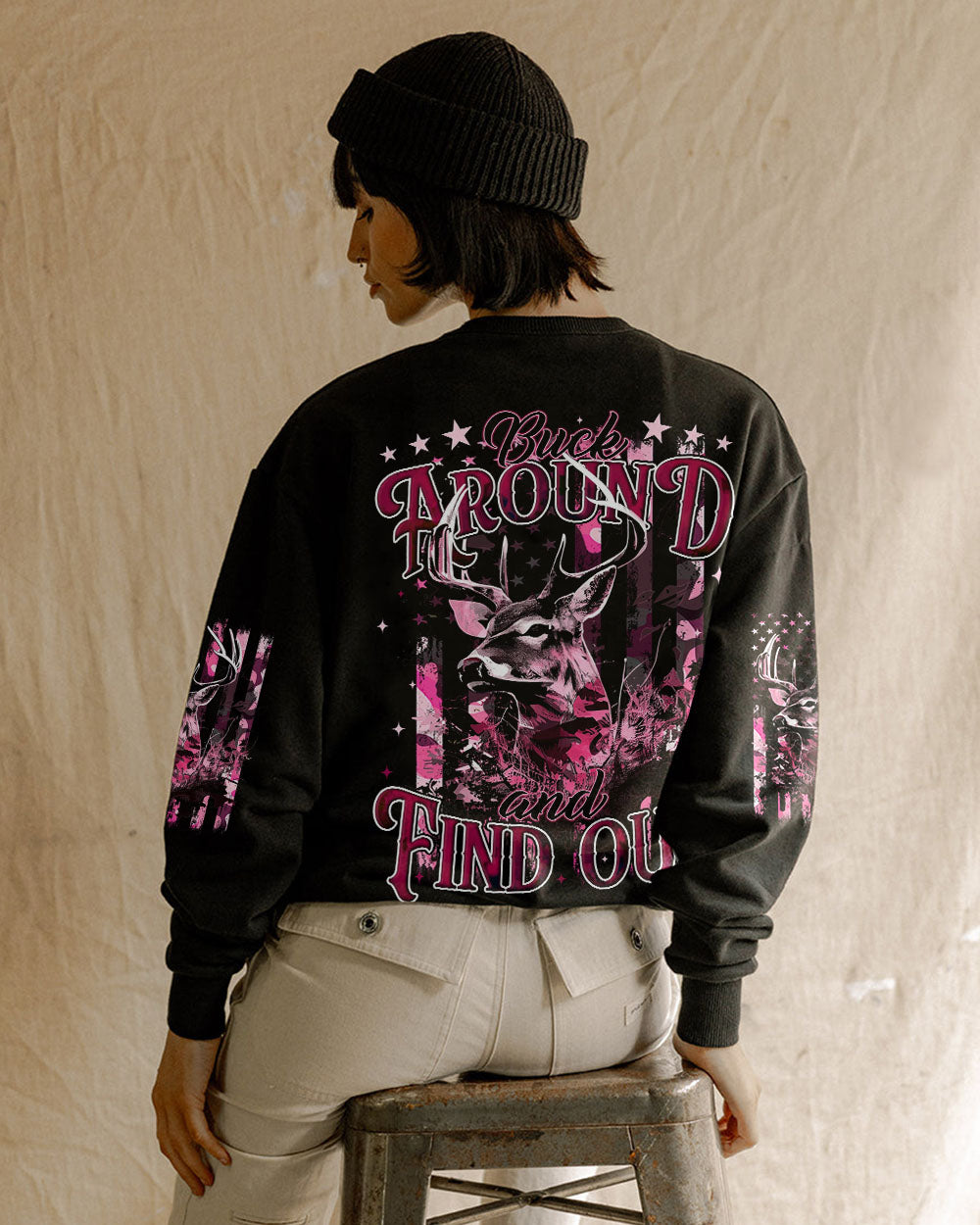 BLISSCORNERS BUCK AROUND AND FIND OUT DEER HUNTING ALL OVER PRINT