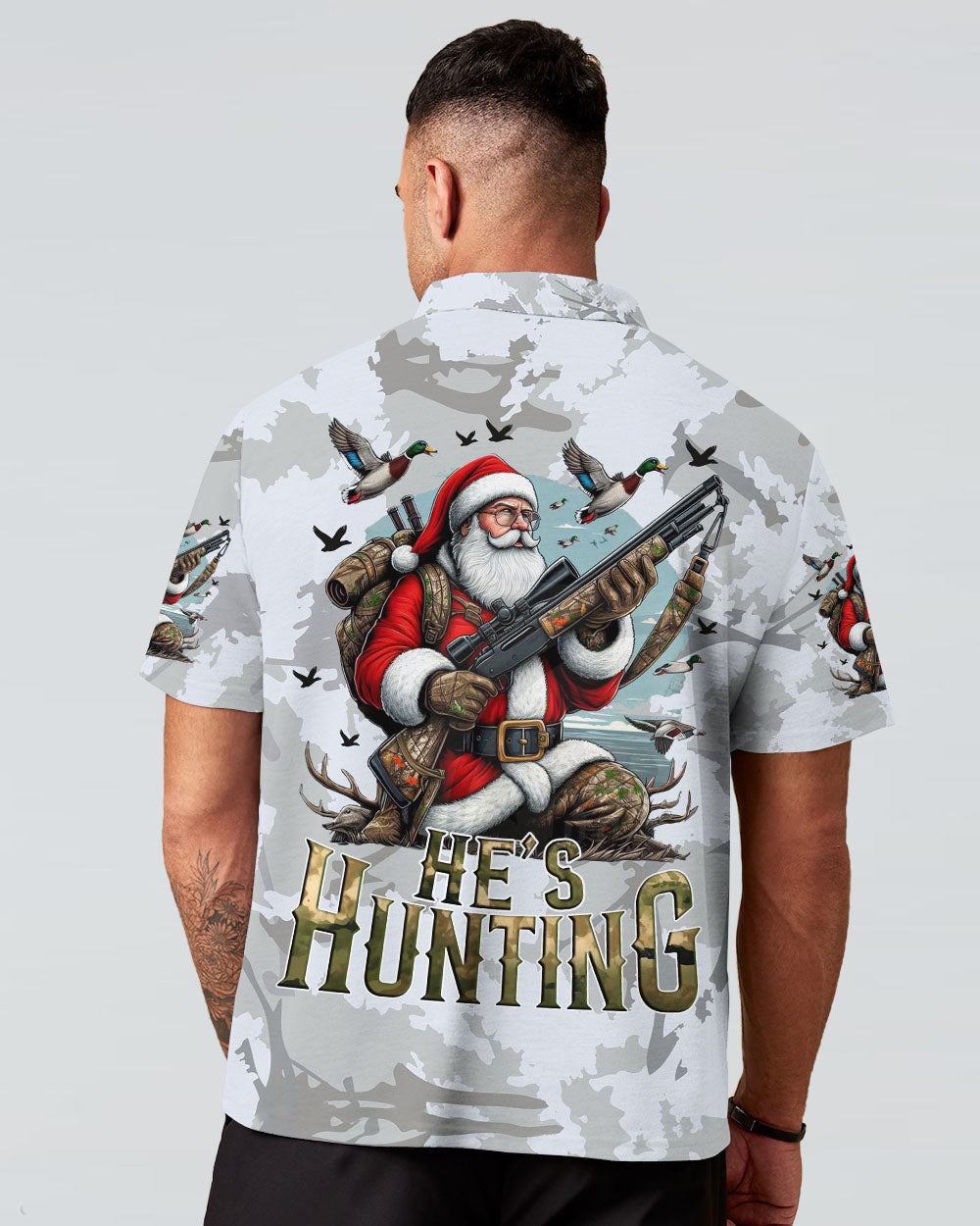 BLISSCORNERS HE'S HUNTING DUCKS SANTA CHRISTMAS ALL OVER PRINT