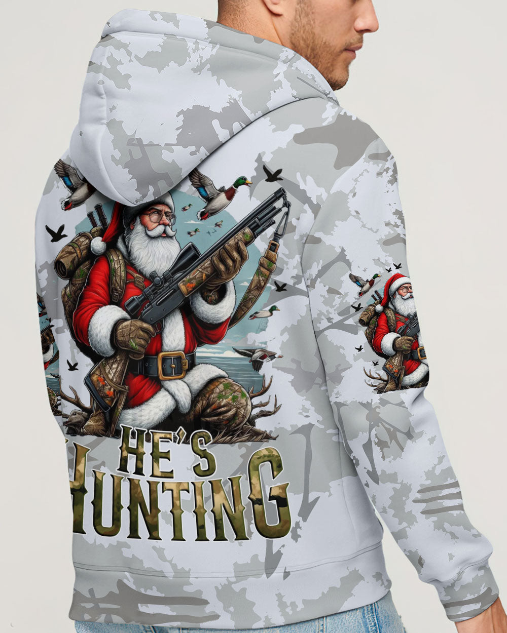 BLISSCORNERS HE'S HUNTING DUCKS SANTA CHRISTMAS ALL OVER PRINT