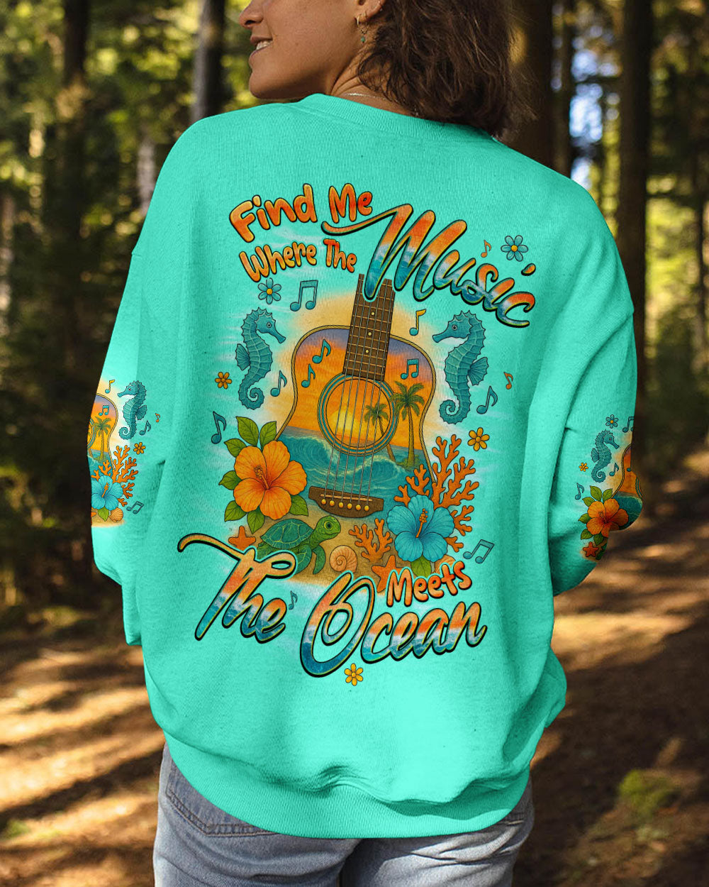 BLISSCORNERS FIND ME WHERE THE MUSIC MEETS THE OCEAN GUITAR ALL OVER PRINT