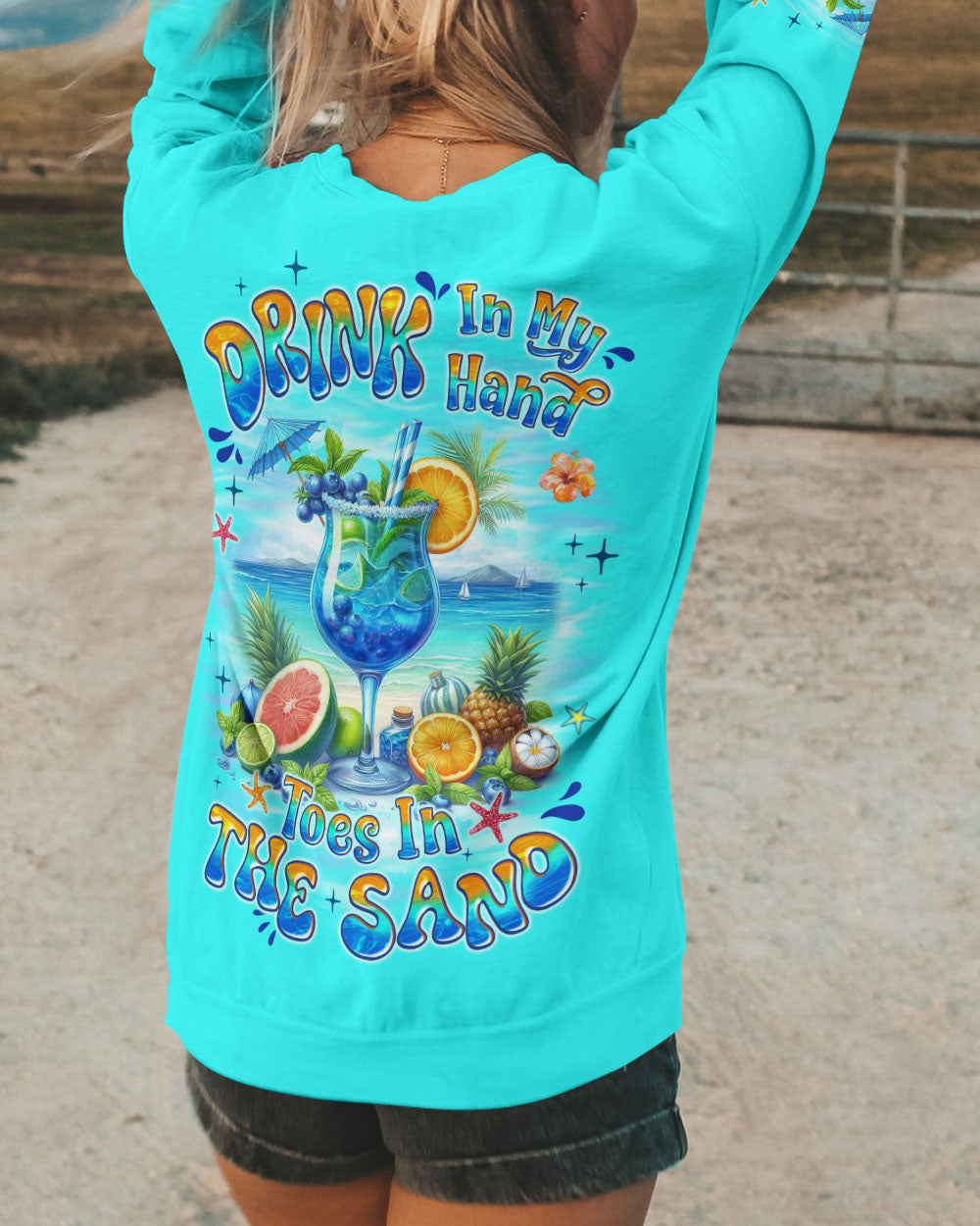 BLISSCORNERS DRINK IN MY HAND TOES IN THE SAND ALL OVER PRINT