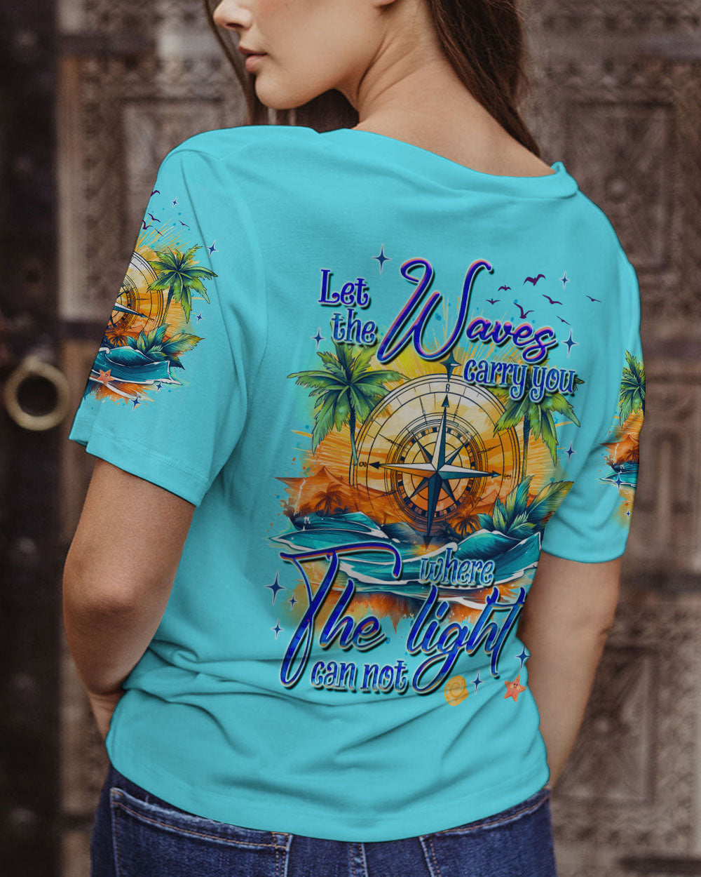 BLISSCORNERS LET THE WAVES CARRY YOU COMPASS ALL OVER PRINT