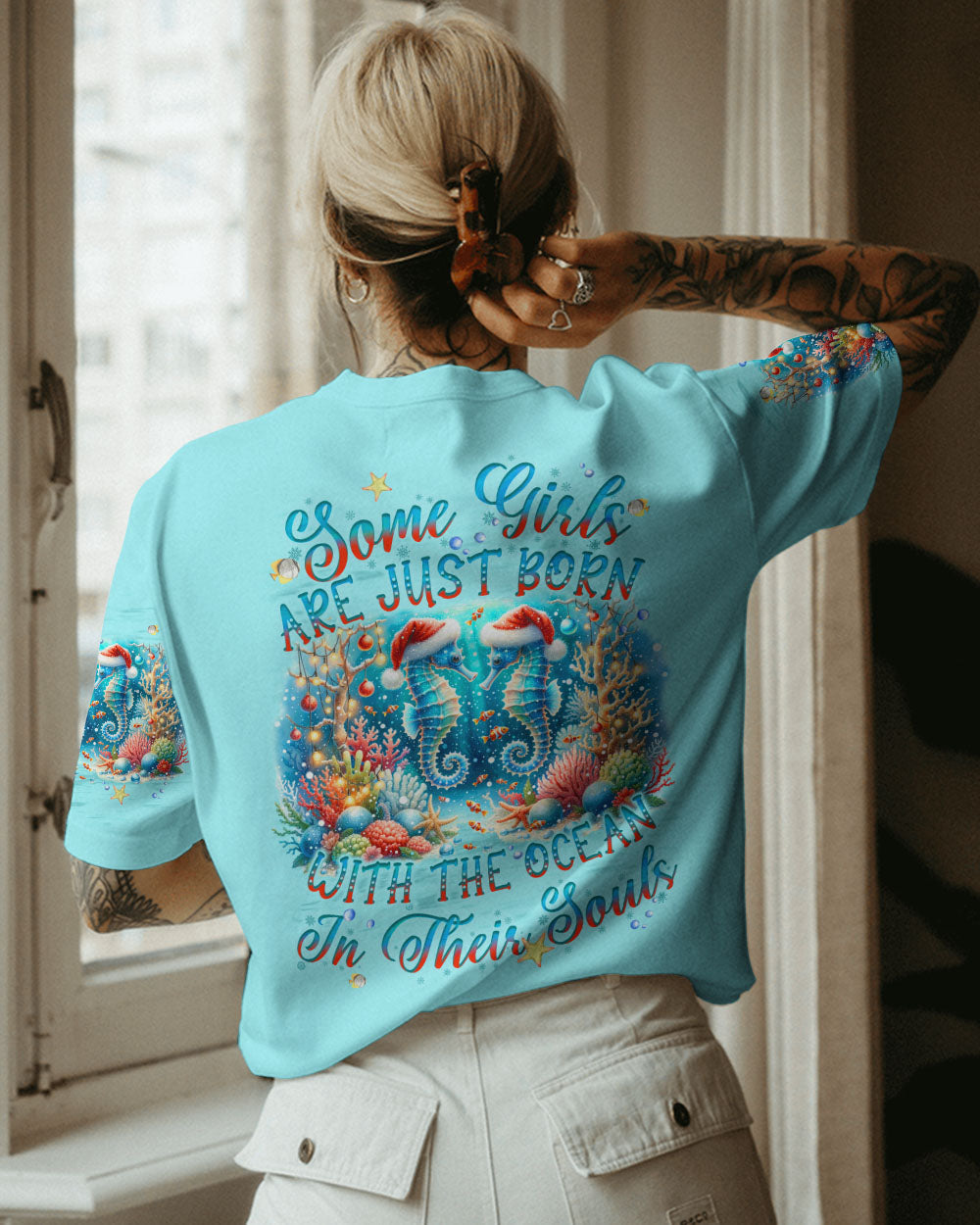 BLISSCORNERS SOME GIRLS ARE JUST BORN SEAHORSE CHRISTMAS ALL OVER PRINT