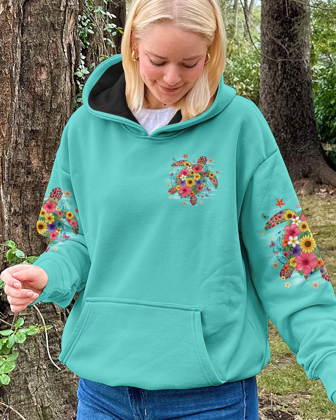 BLISSCORNERS SALTWATER HEALS EVERYTHING TURTLE FLOWERS ALL OVER PRINT