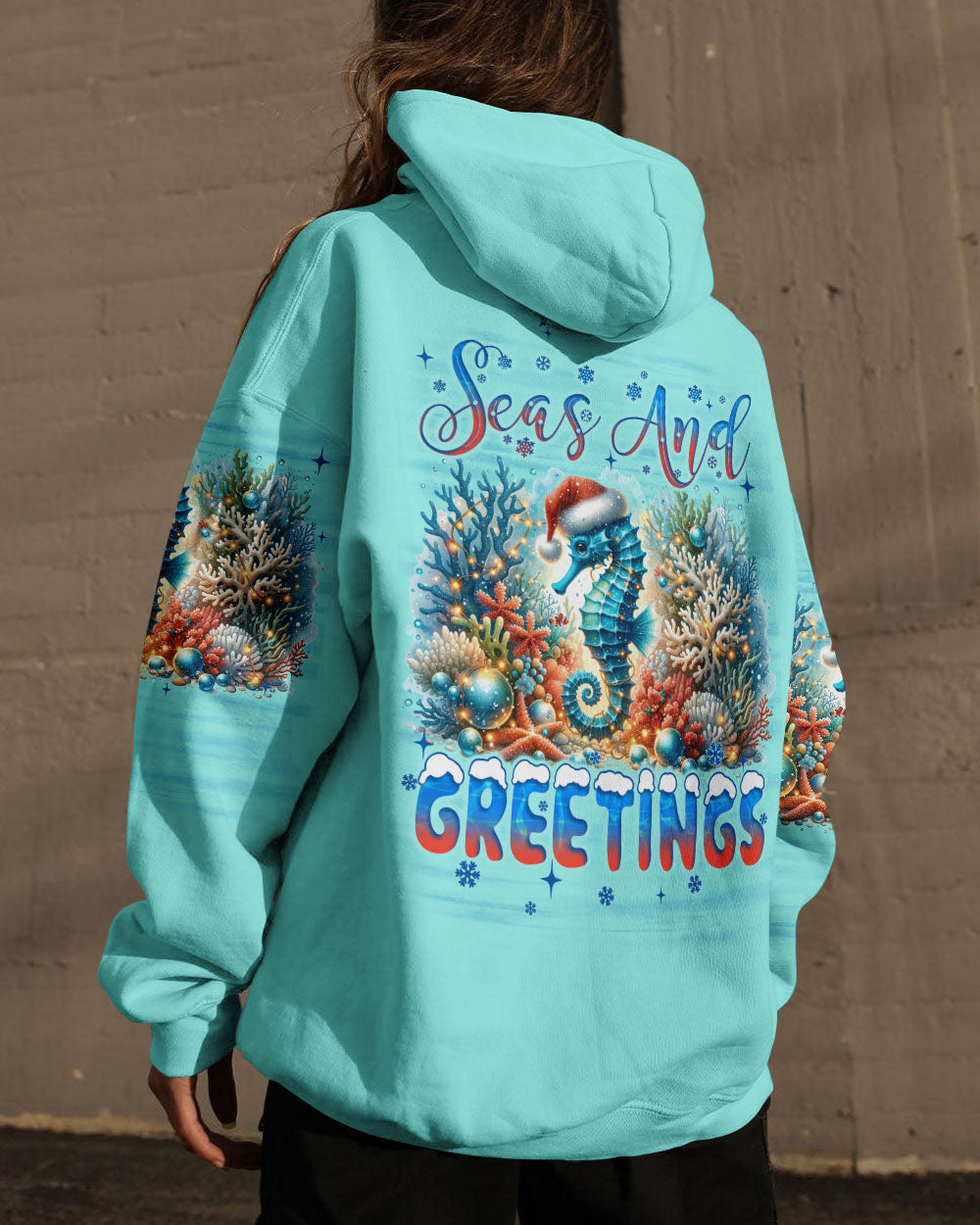 BLISSCORNERS SEAS AND GREETINGS SEAHORSE CHRISTMAS ALL OVER PRINT