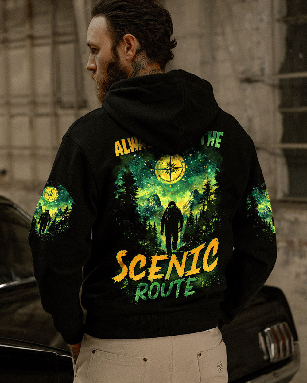 BLISSCORNERS ALWAYS TAKE THE SCENIC ROUTE BIGFOOT ALL OVER PRINT