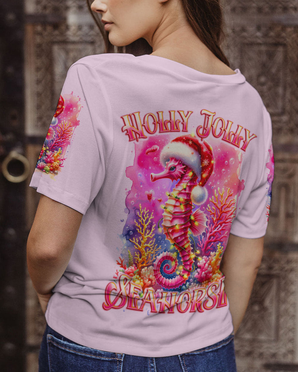 BLISSCORNERS HOLLY JOLLY SEAHORSE CHRISTMAS ALL OVER PRINT