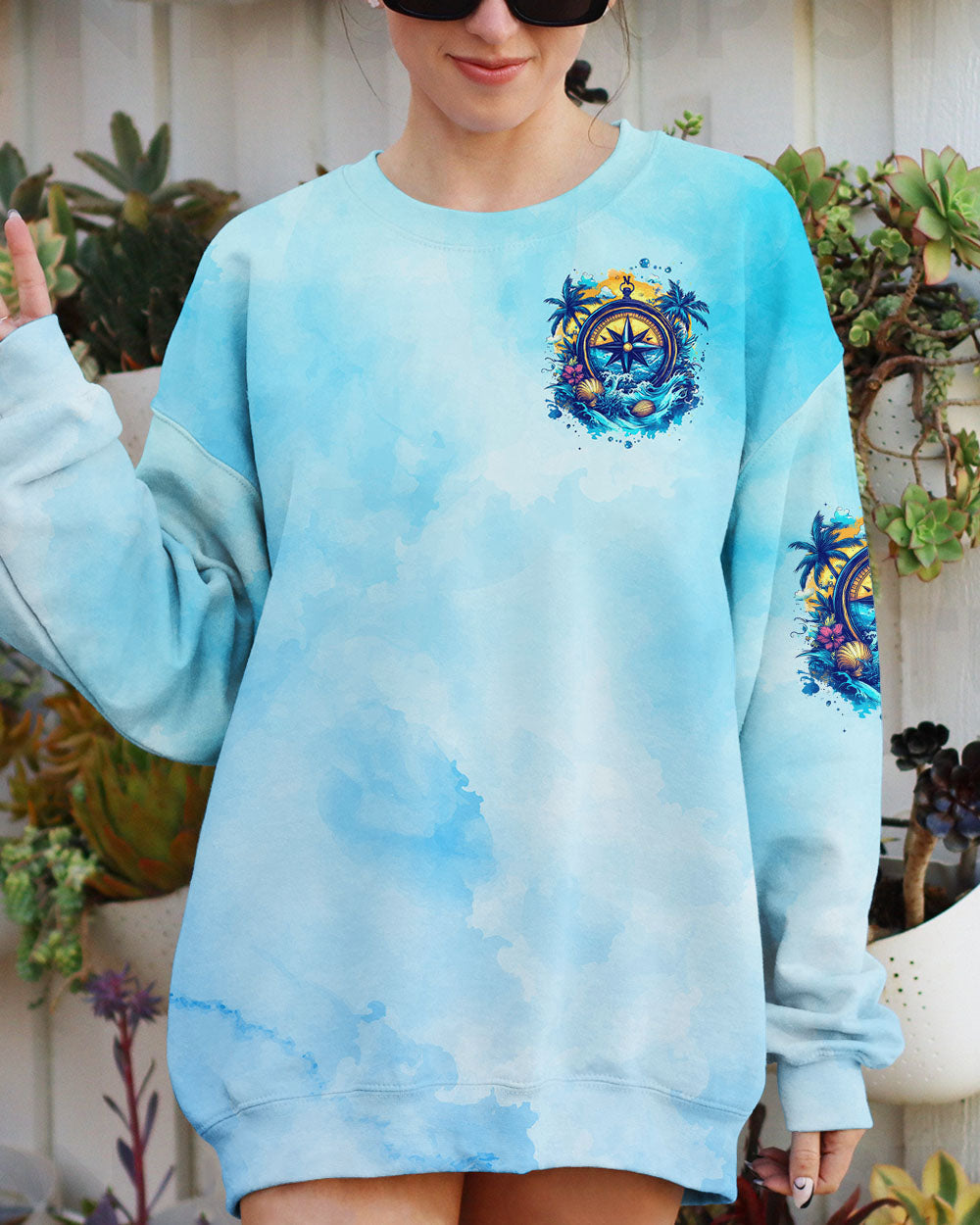 BLISSCORNERS SMELL THE SEA FEEL THE BREEZE COMPASS ALL OVER PRINT