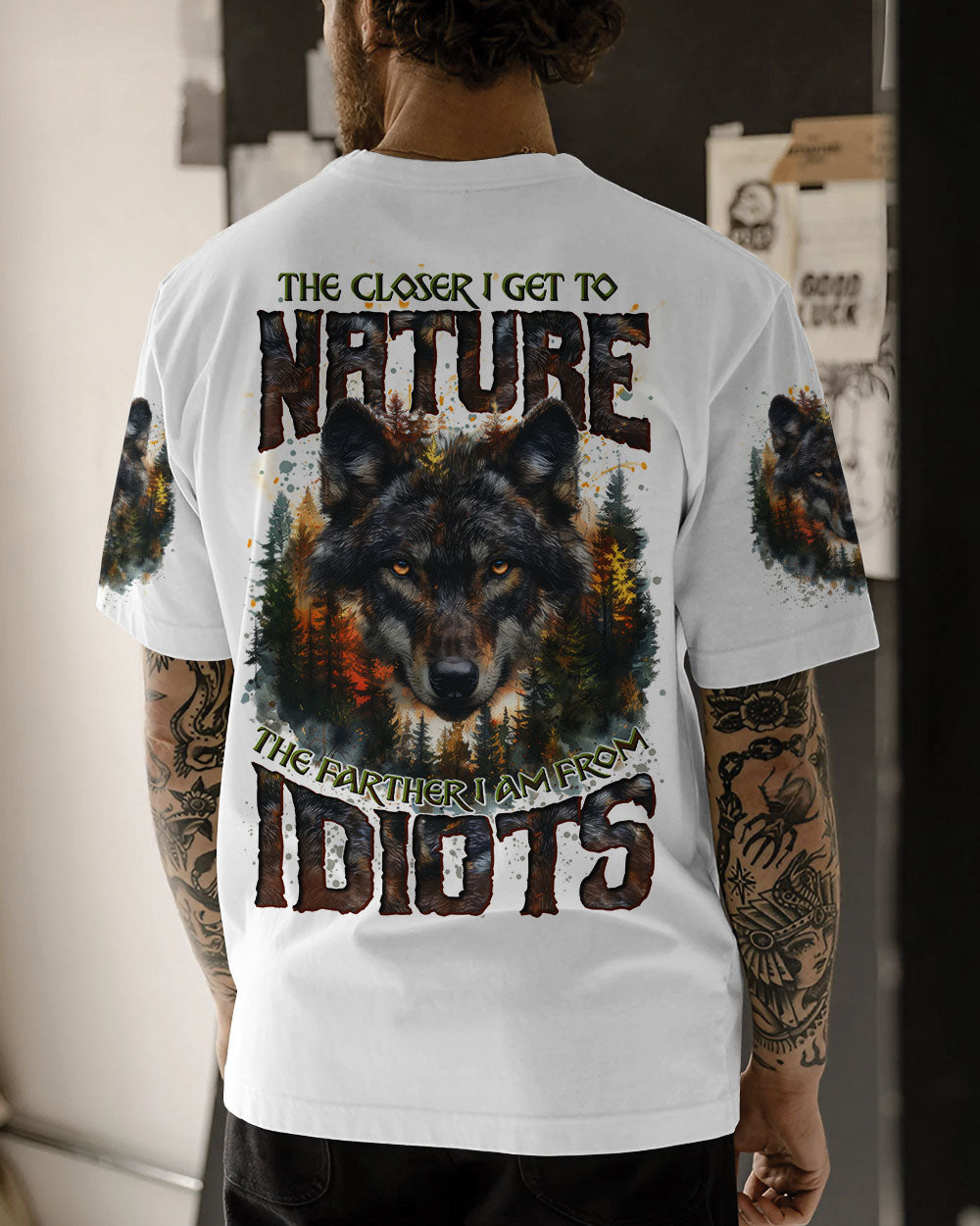BLISSCORNERS THE CLOSER I GET TO NATURE WOLF ALL OVER PRINT