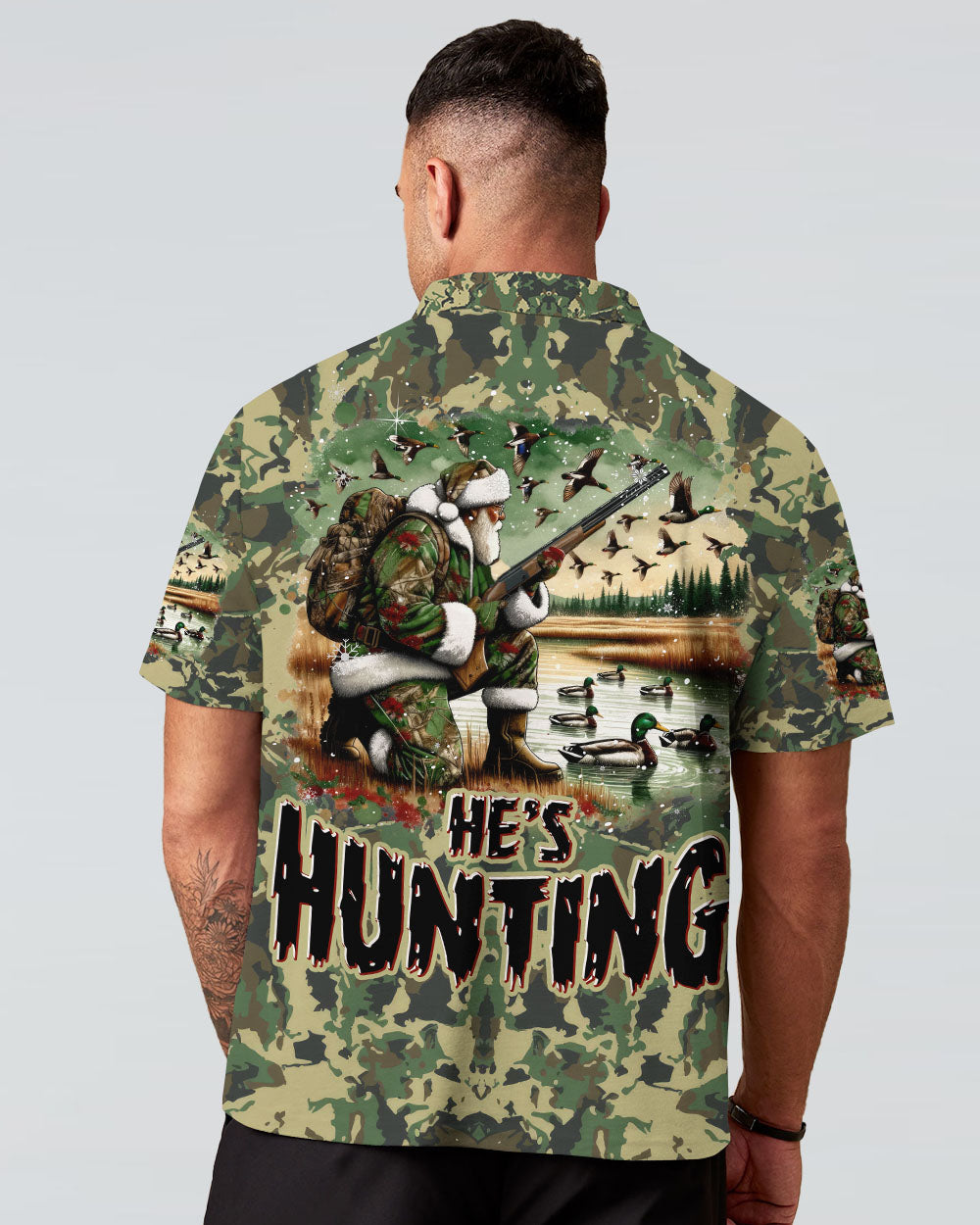 BLISSCORNERS HE'S HUNTING DUCKS SANTA CHRISTMAS ALL OVER PRINT