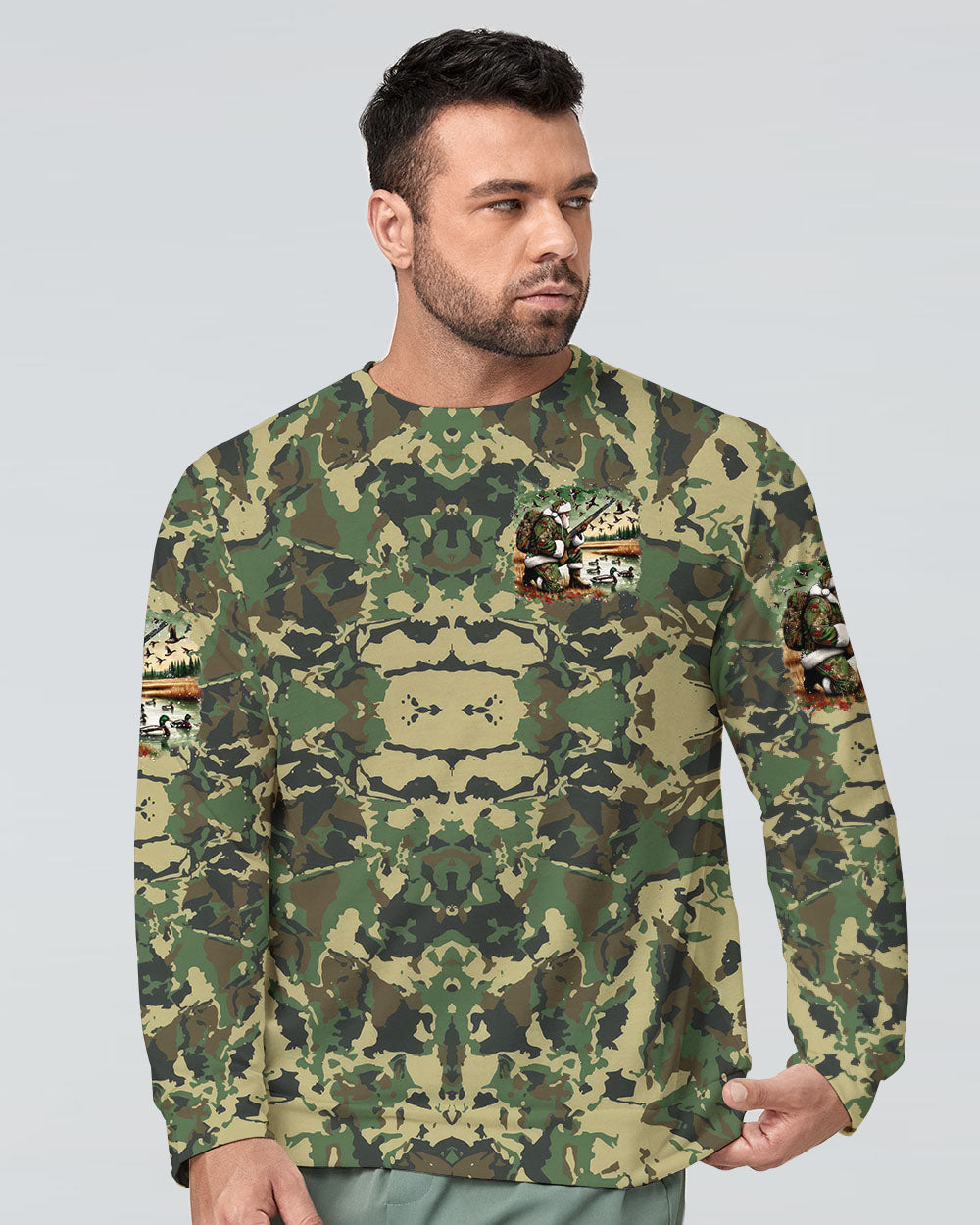 BLISSCORNERS HE'S HUNTING DUCKS SANTA CHRISTMAS ALL OVER PRINT