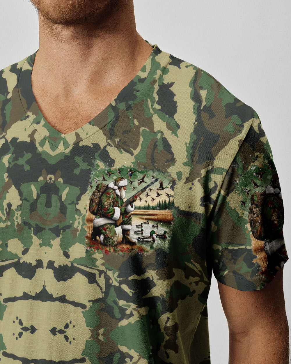 BLISSCORNERS HE'S HUNTING DUCKS SANTA CHRISTMAS ALL OVER PRINT