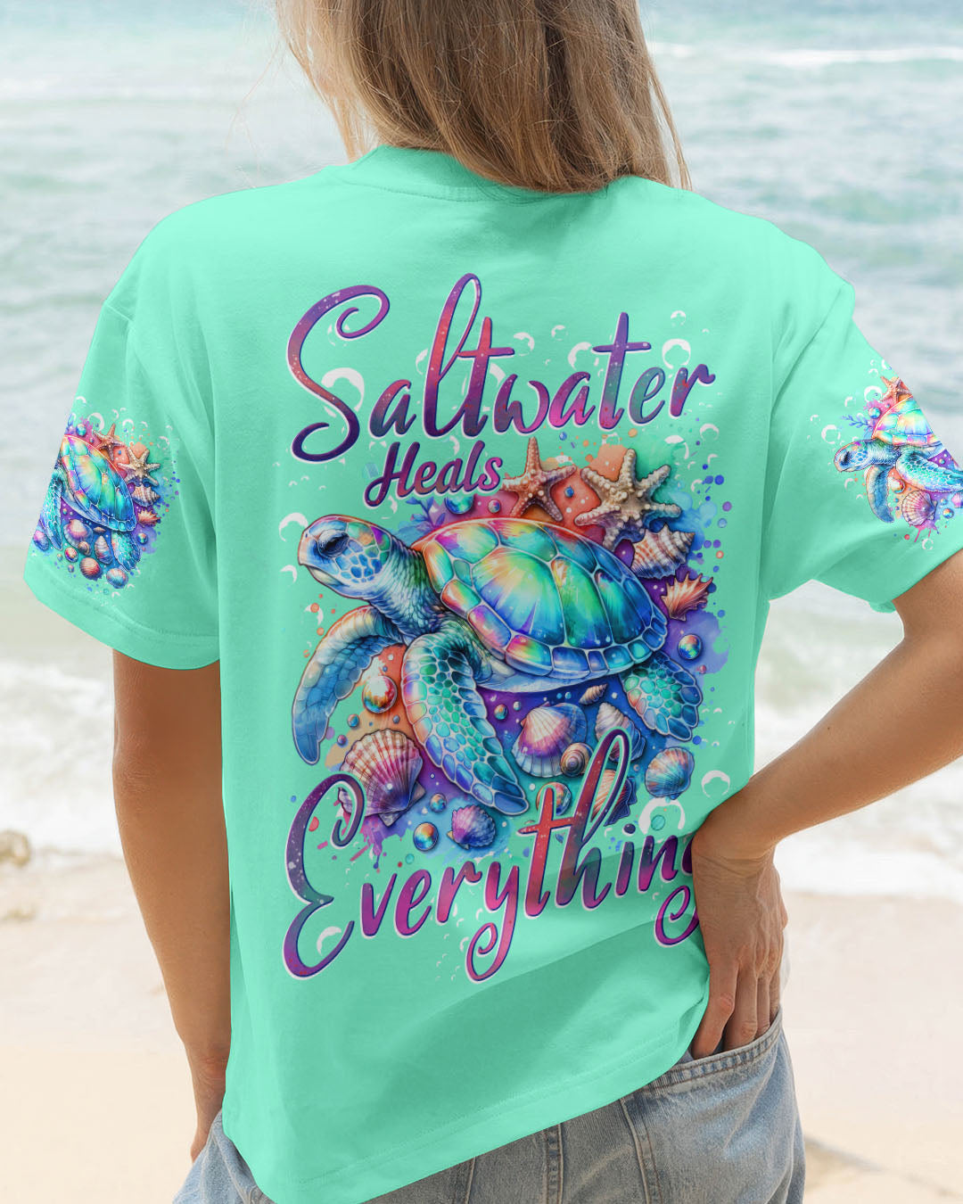 BLISSCORNERS SALTWATER HEALS EVERYTHING TURTLE ALL OVER PRINT