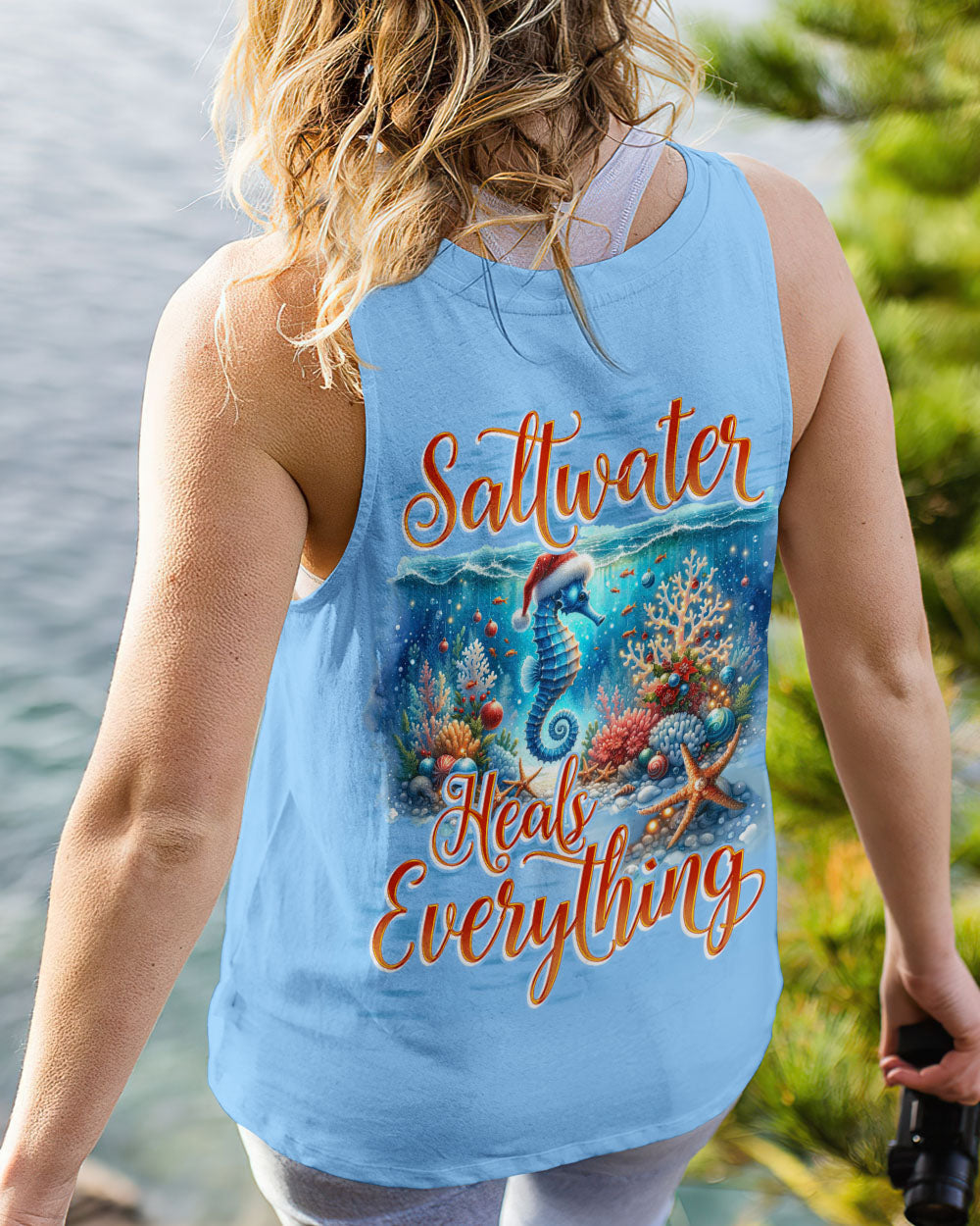 BLISSCORNERS SALTWATER HEALS EVERYTHING SEAHORSE CHRISTMAS ALL OVER PRINT