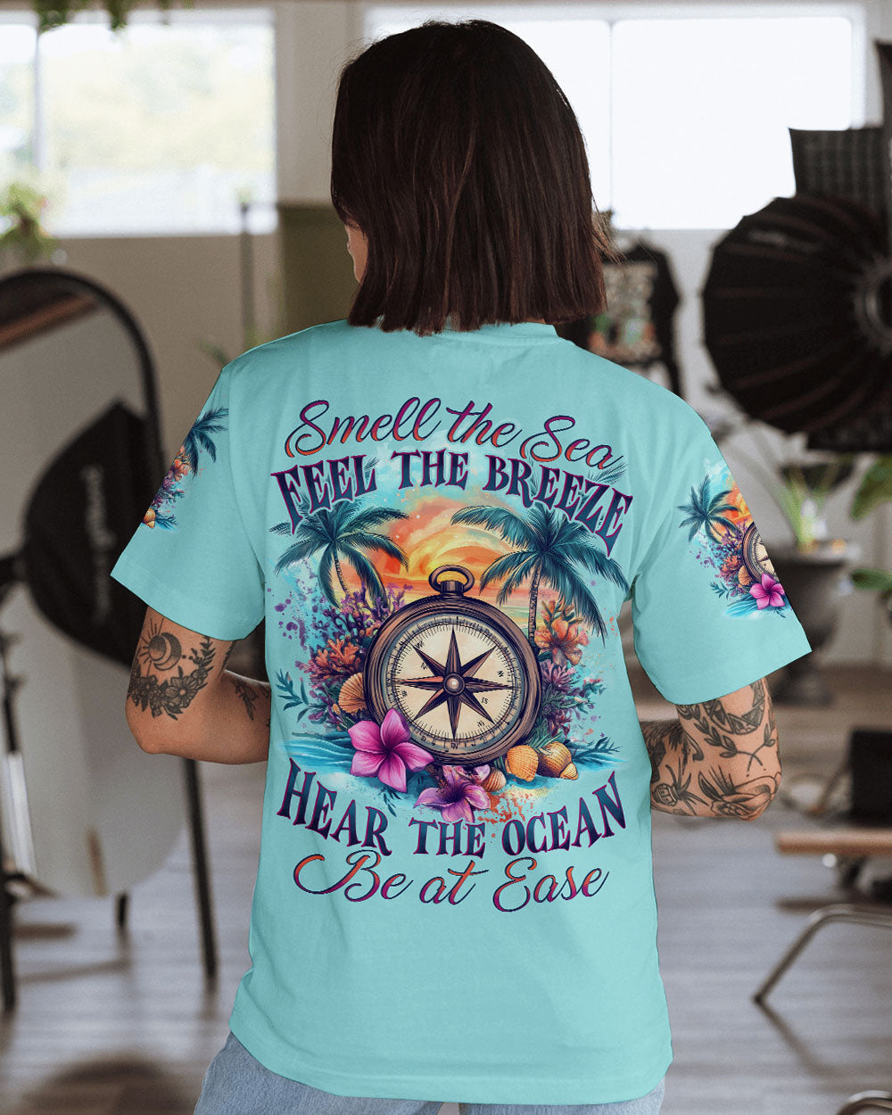 BLISSCORNERS SMELL THE SEA FEEL THE BREEZE COMPASS ALL OVER PRINT