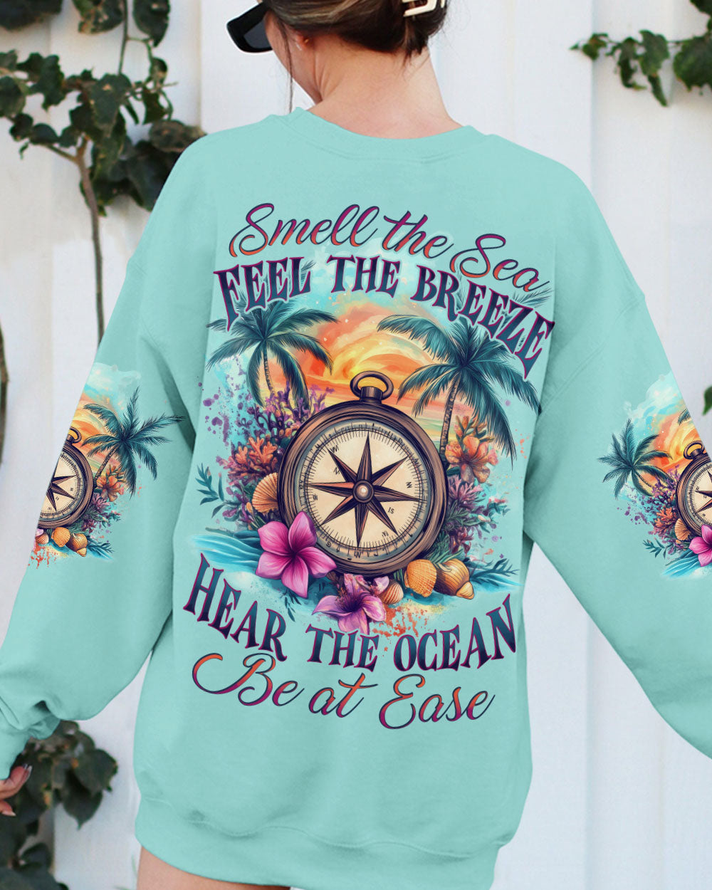 BLISSCORNERS SMELL THE SEA FEEL THE BREEZE COMPASS ALL OVER PRINT