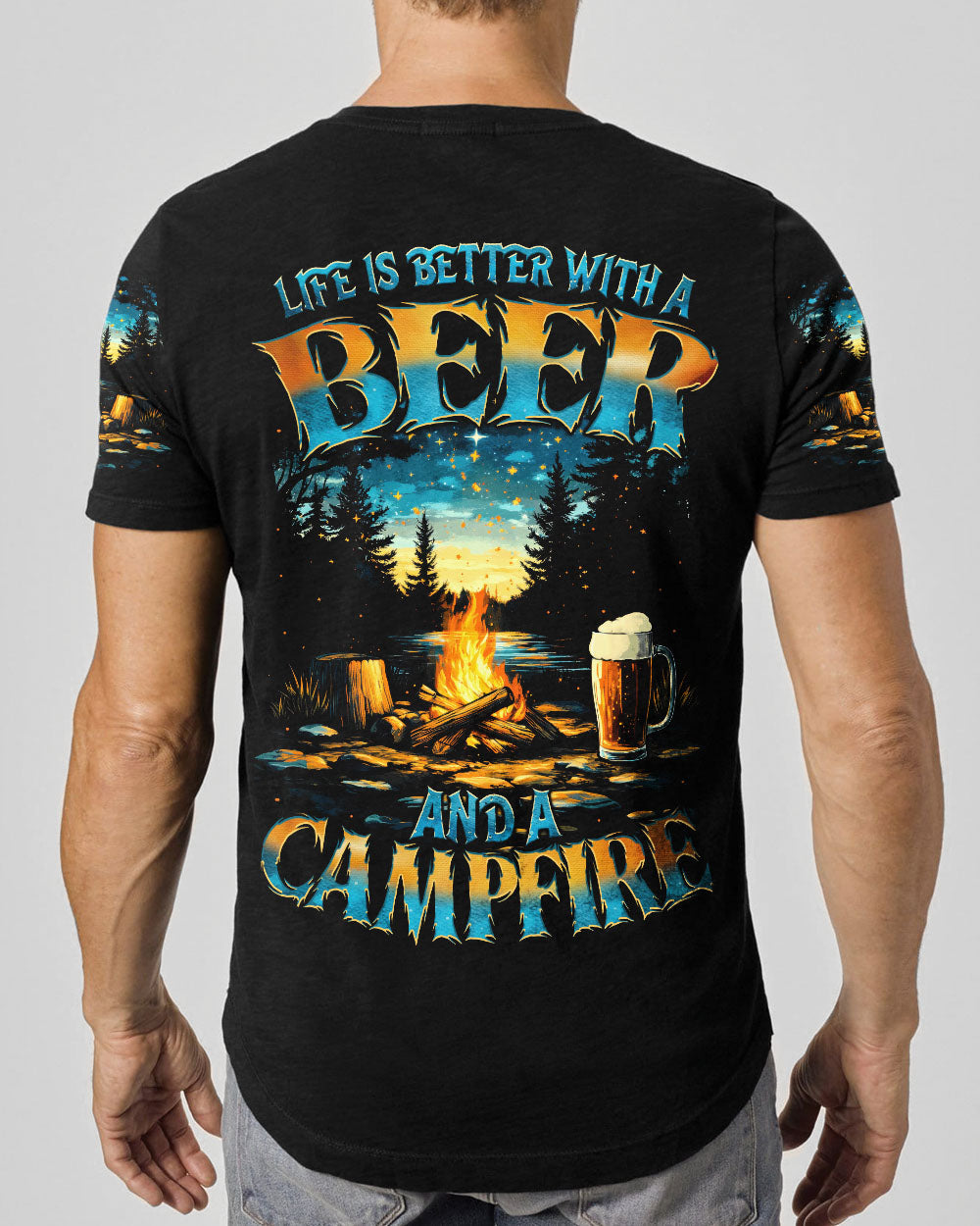 BLISSCORNERS LIFE IS BETTER WITH A BEER AND A CAMPFIRE ALL OVER PRINT