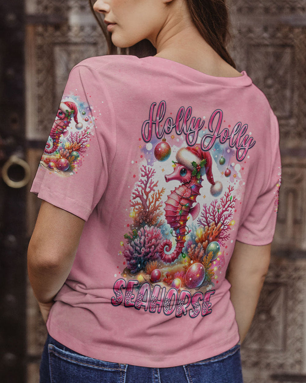 BLISSCORNERS HOLLY JOLLY SEAHORSE CHRISTMAS ALL OVER PRINT