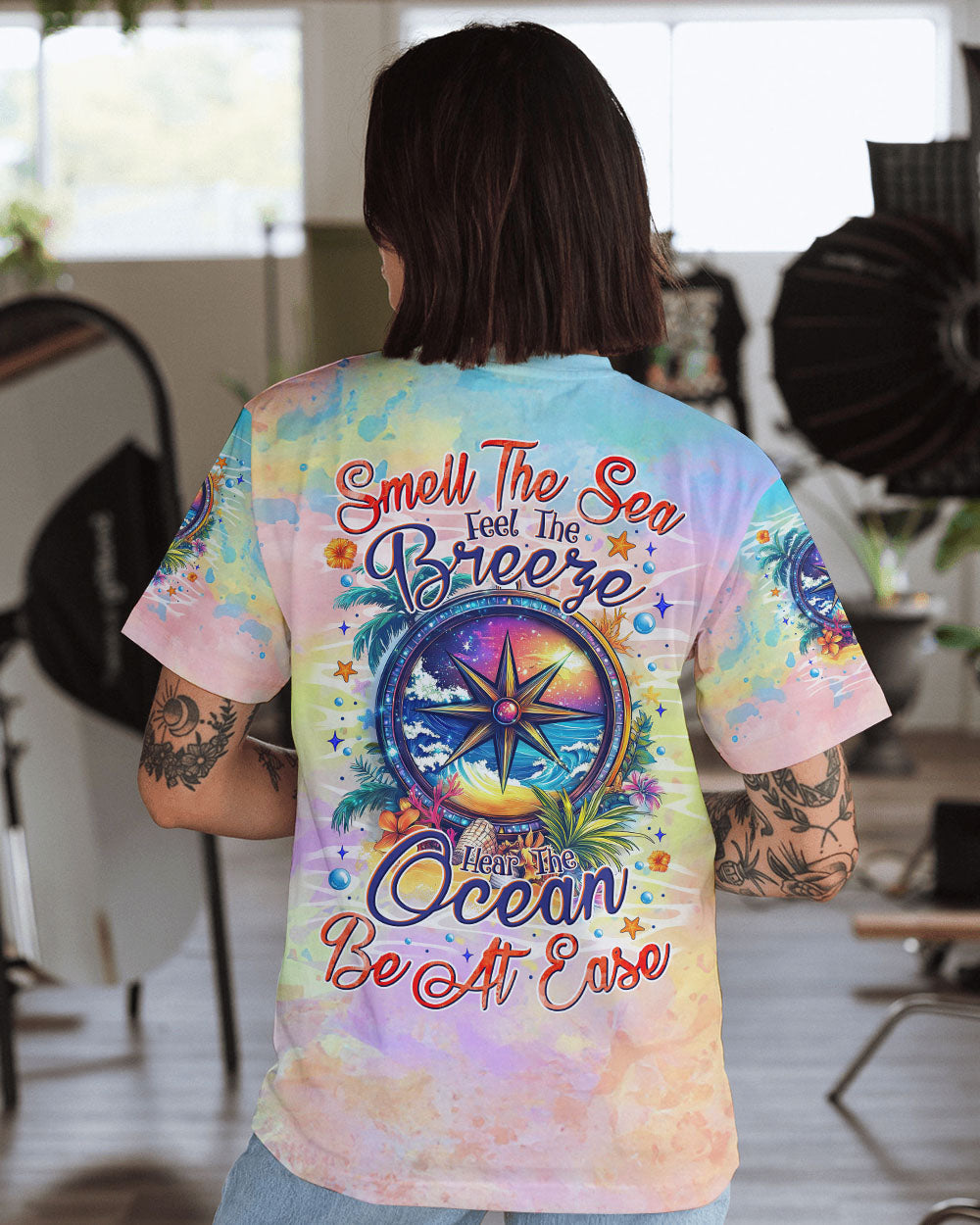 BLISSCORNERS SMELL THE SEA FEEL THE BREEZE COMPASS ALL OVER PRINT