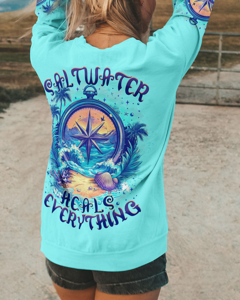 BLISSCORNERS SALTWATER HEALS EVERYTHING COMPASS ALL OVER PRINT