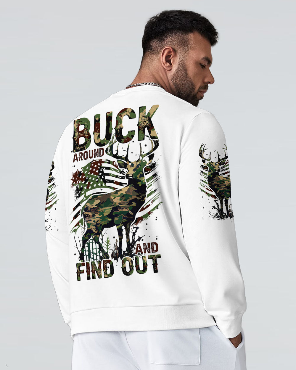 BLISSCORNERS BUCK AROUND AND FIND OUT DEER HUNTING ALL OVER PRINT