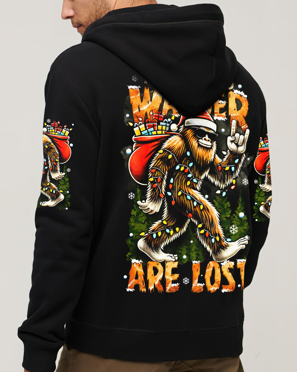 BLISSCORNERS NOT ALL WHO WANDER ARE LOST BIGFOOT CHRISTMAS ALL OVER PRINT