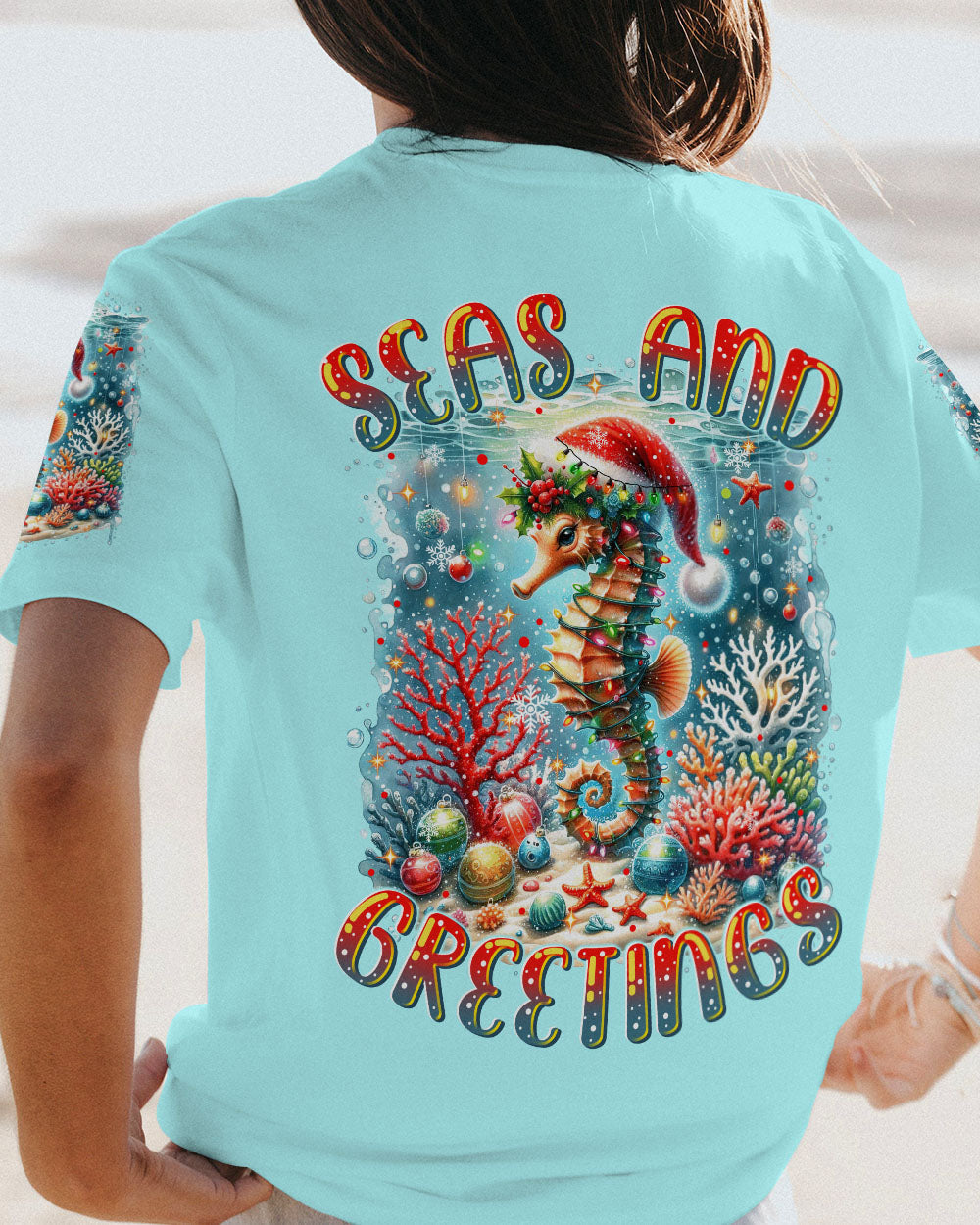 BLISSCORNERS SEAS AND GREETINGS SEAHORSE CHRISTMAS ALL OVER PRINT