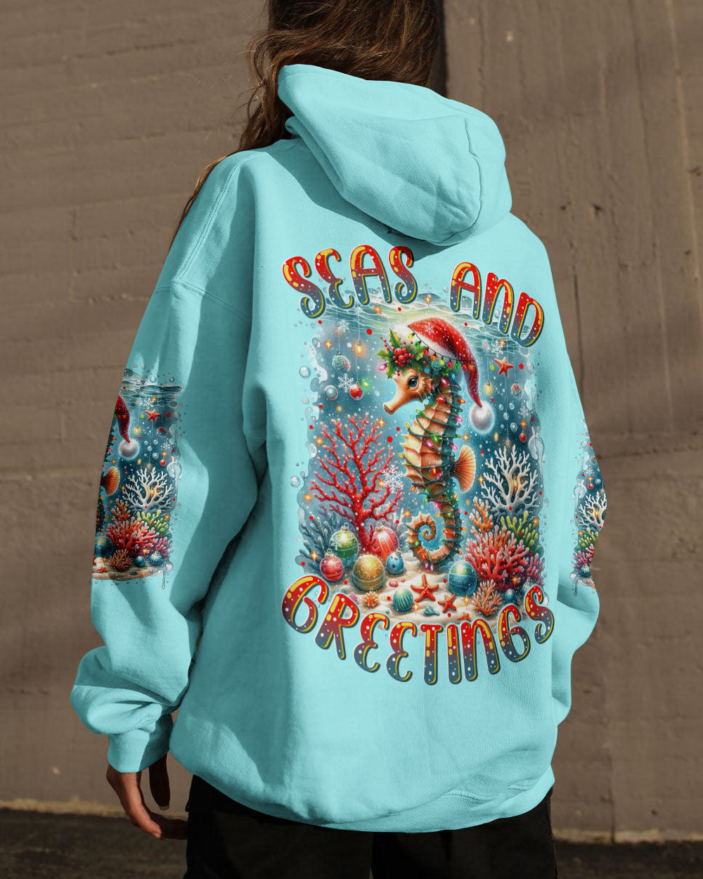 BLISSCORNERS SEAS AND GREETINGS SEAHORSE CHRISTMAS ALL OVER PRINT