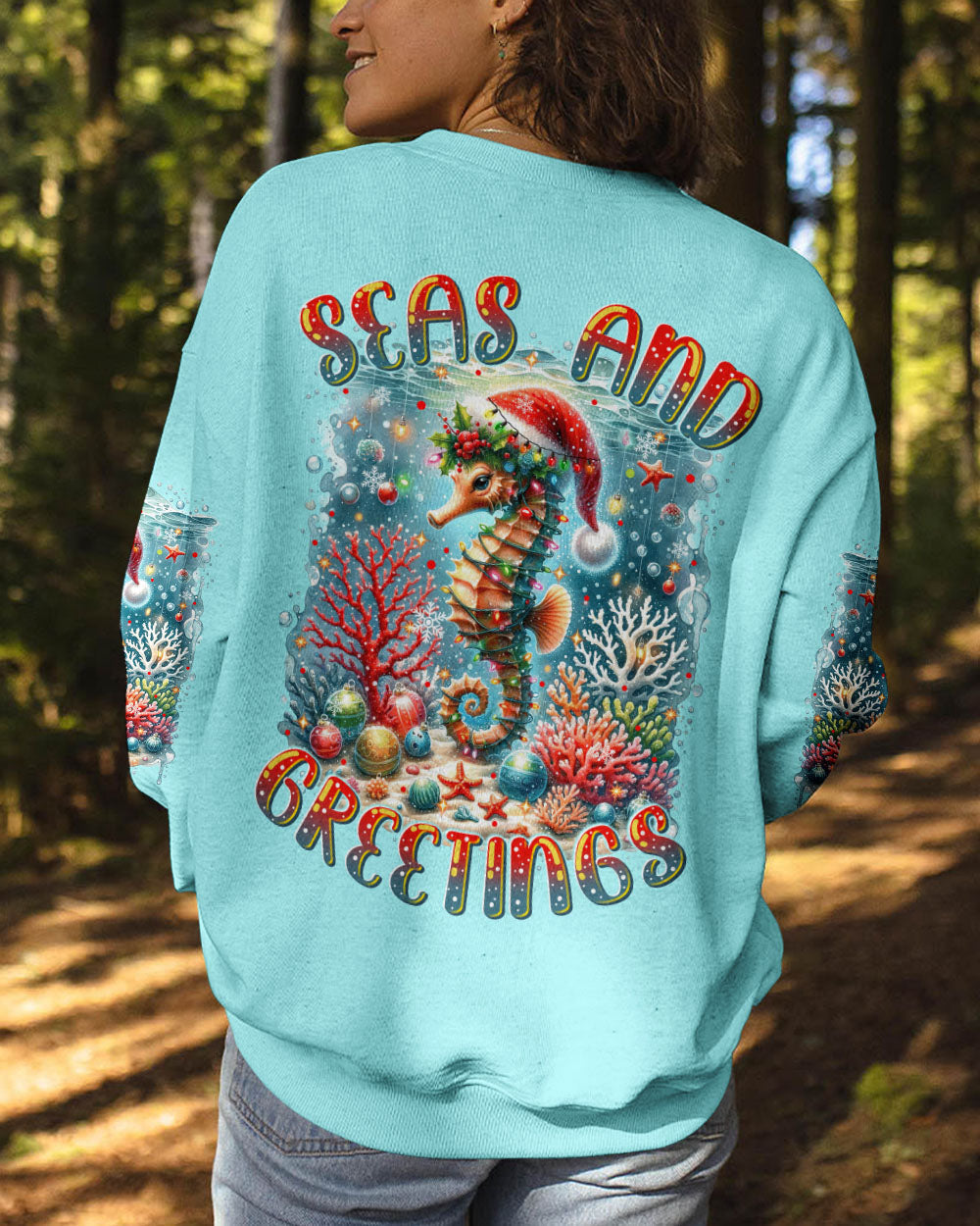 BLISSCORNERS SEAS AND GREETINGS SEAHORSE CHRISTMAS ALL OVER PRINT