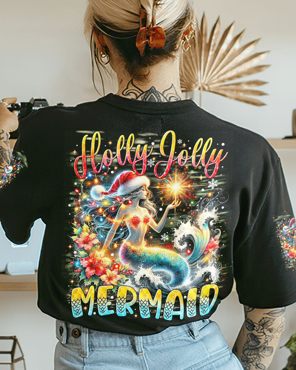 BLISSCORNERS HOLLY JOLLY MERMAID CHRISTMAS ALL OVER PRINT