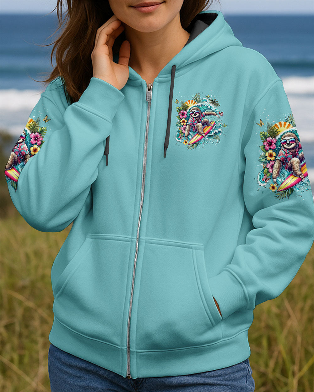 BLISSCORNERS NO BAD DAYS ON THE BEACH SLOTH ALL OVER PRINT