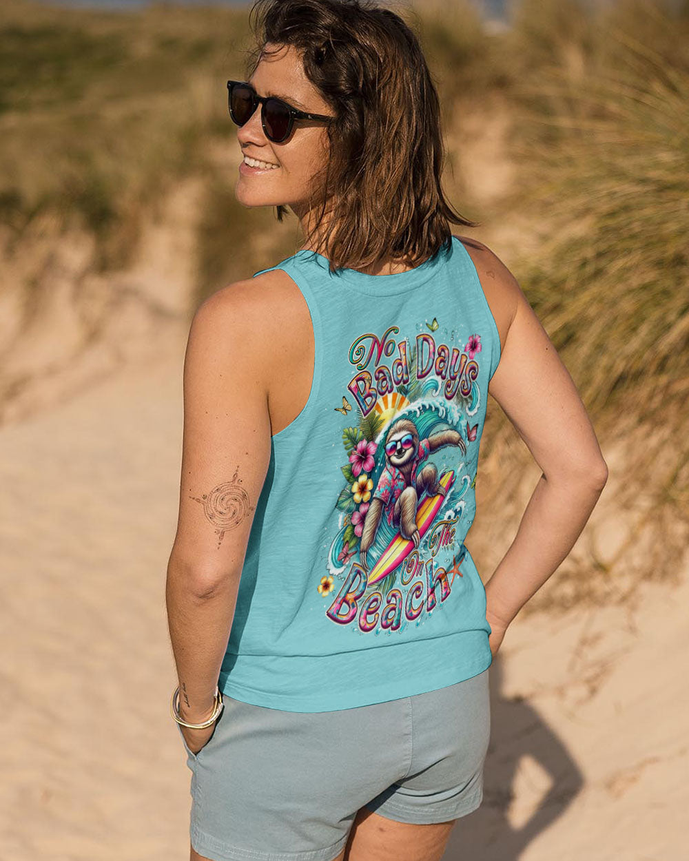 BLISSCORNERS NO BAD DAYS ON THE BEACH SLOTH ALL OVER PRINT