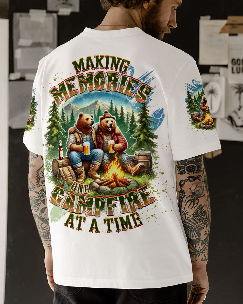 BLISSCORNERS MAKING MEMORIES ONE CAMPFIRE AT A TIME BEAR ALL OVER PRINT