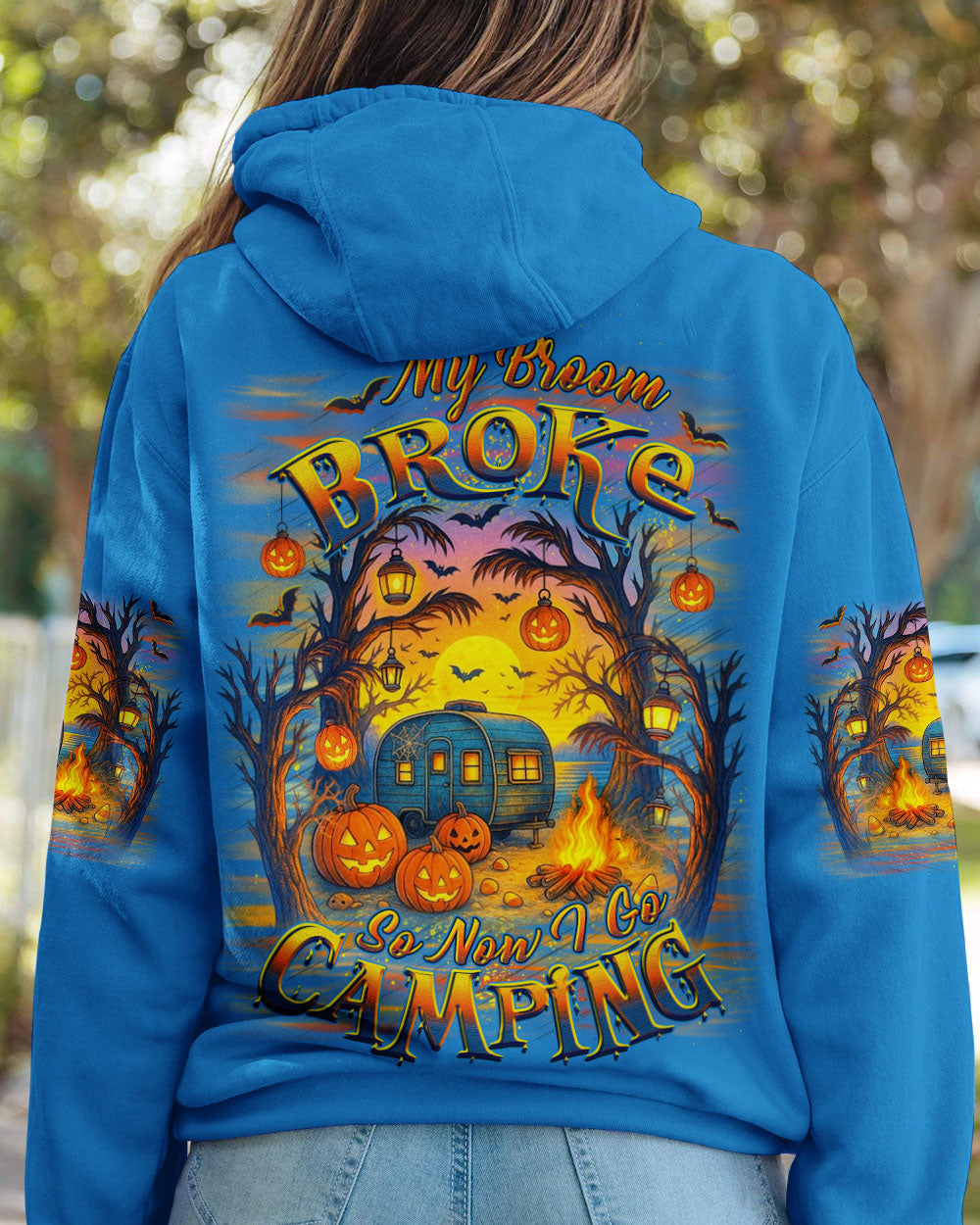 BLISSCORNERS MY BROOM BROKE SO NOW HALLOWEEN CAMPING ALL OVER PRINT