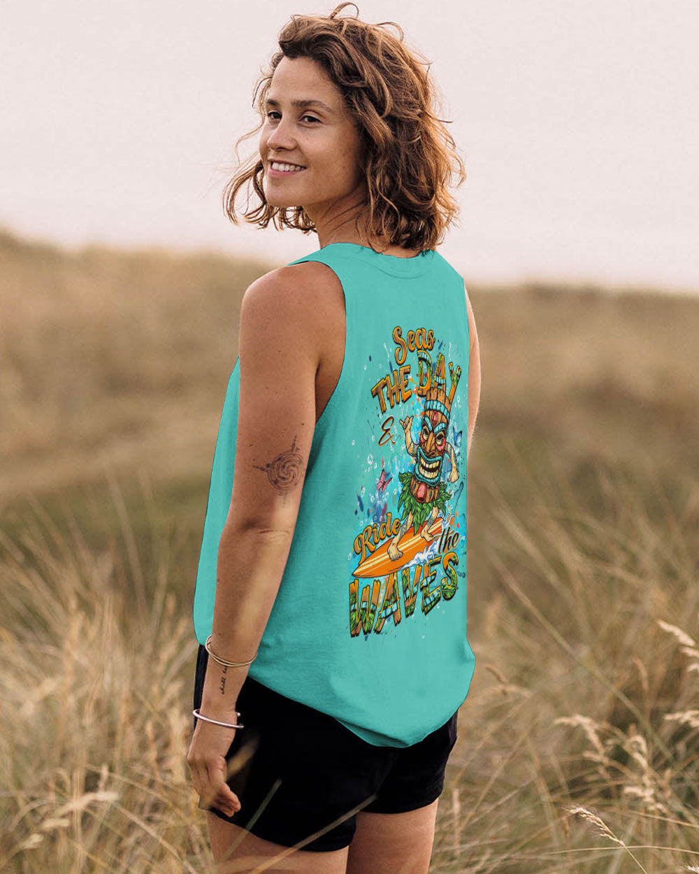 BLISSCORNERS SEAS THE DAY AND RIDE THE WAVES TIKI ALL OVER PRINT