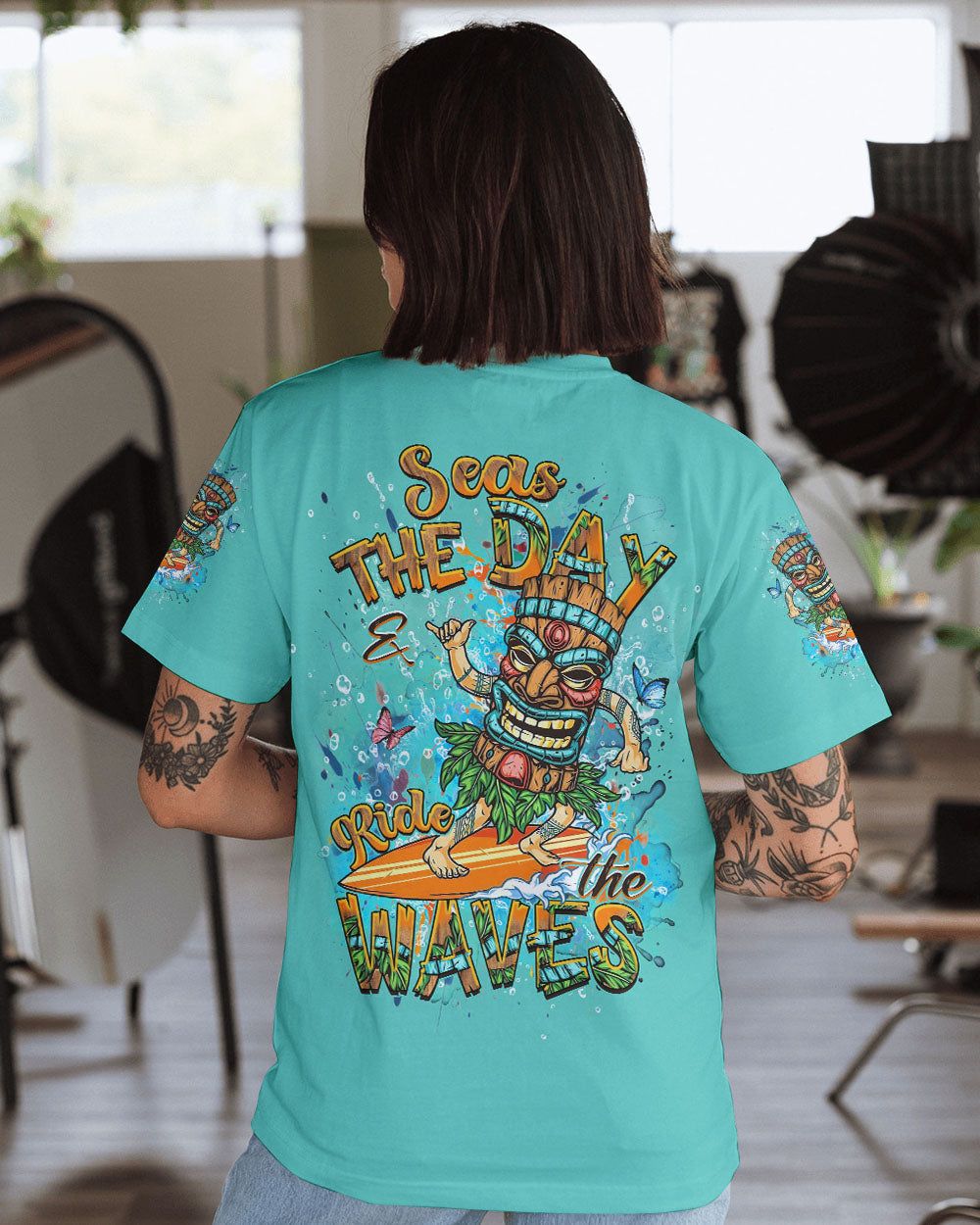 BLISSCORNERS SEAS THE DAY AND RIDE THE WAVES TIKI ALL OVER PRINT