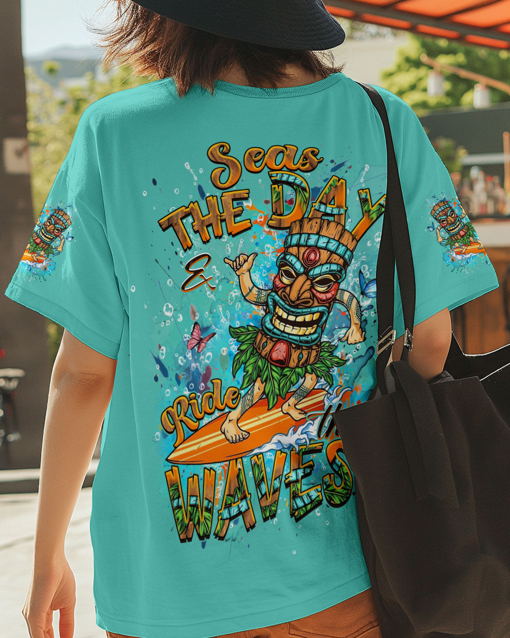 BLISSCORNERS SEAS THE DAY AND RIDE THE WAVES TIKI ALL OVER PRINT