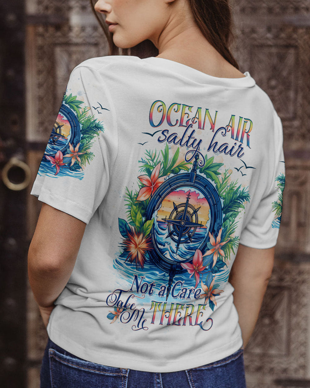 BLISSCORNERS OCEAN AIR SALTY HAIR COMPASS ALL OVER PRINT