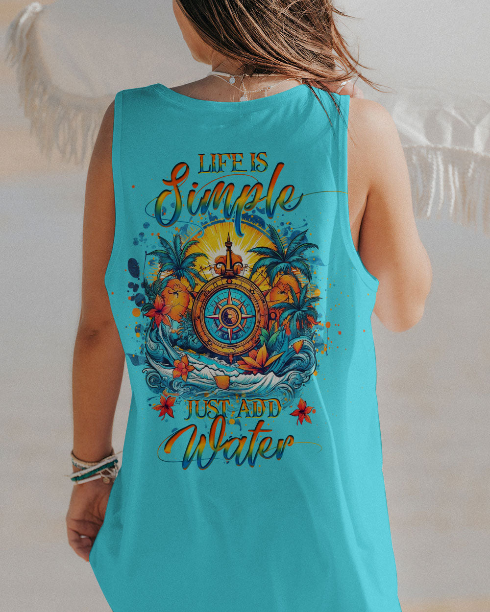 BLISSCORNERS LIFE IS SIMPLE JUST ADD WATER COMPASS ALL OVER PRINT