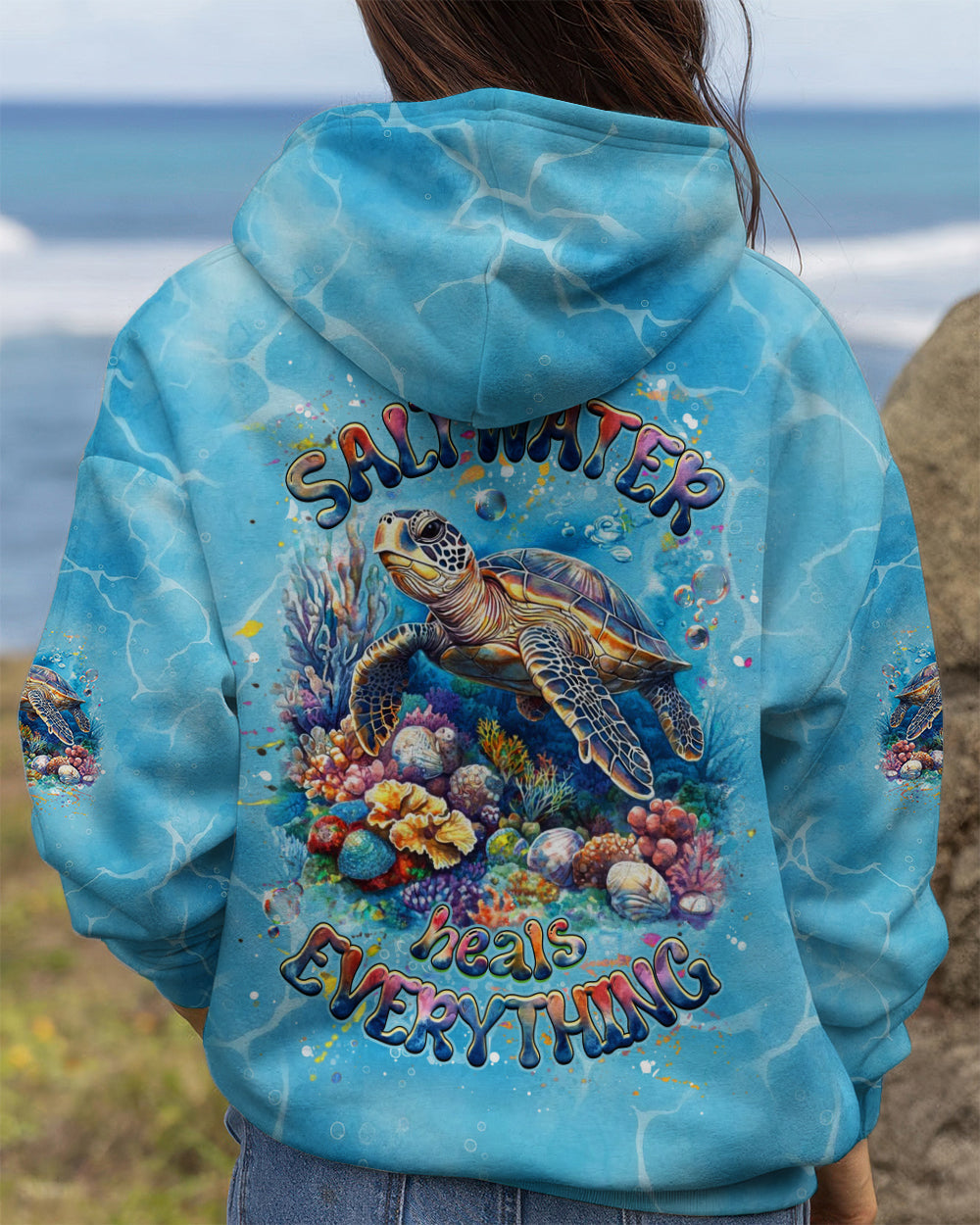 BLISSCORNERS SALTWATER HEALS EVERYTHING TURTLE ALL OVER PRINT