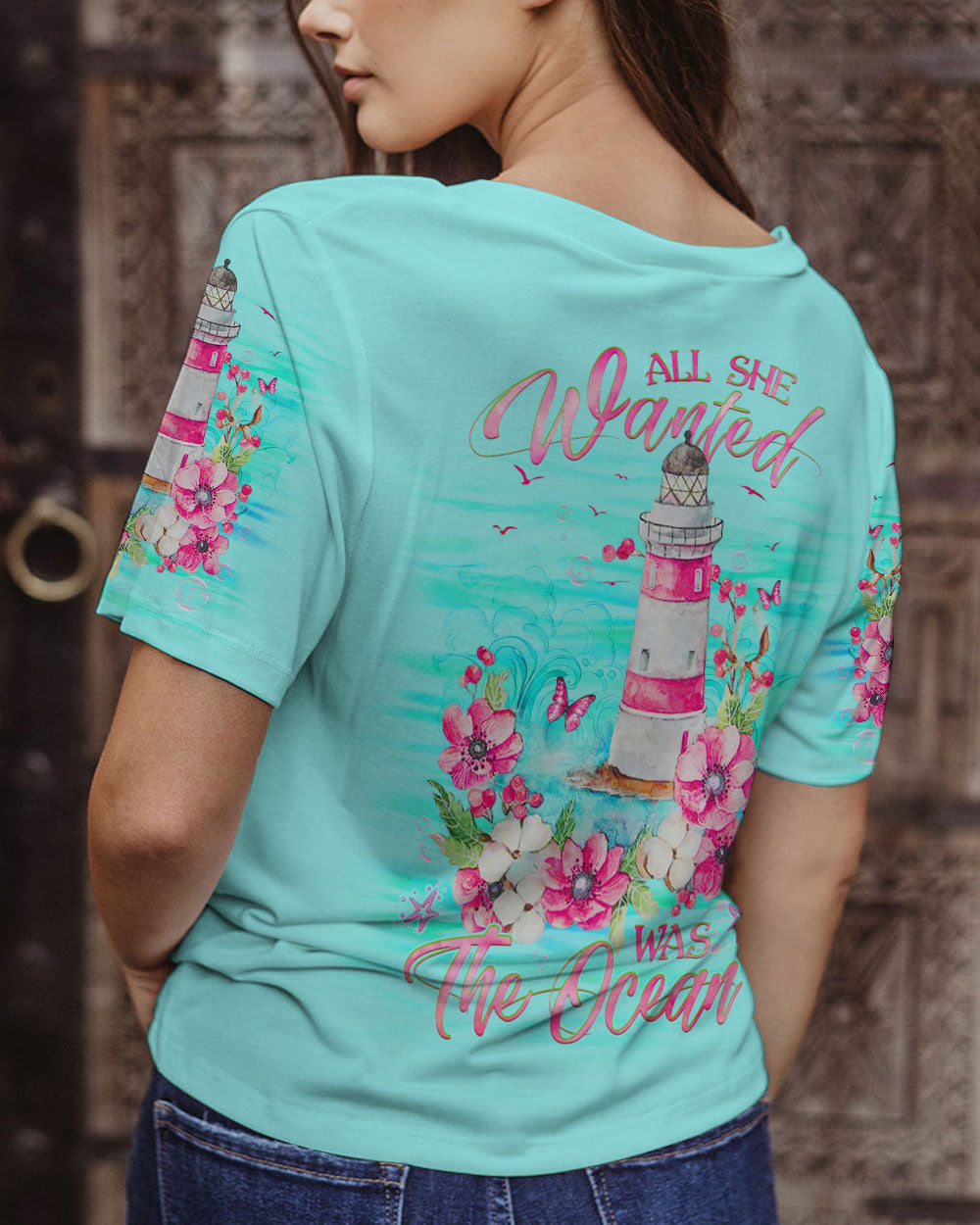 BLISSCORNERS ALL SHE WANTED WAS THE OCEAN LIGHTHOUSE ALL OVER PRINT