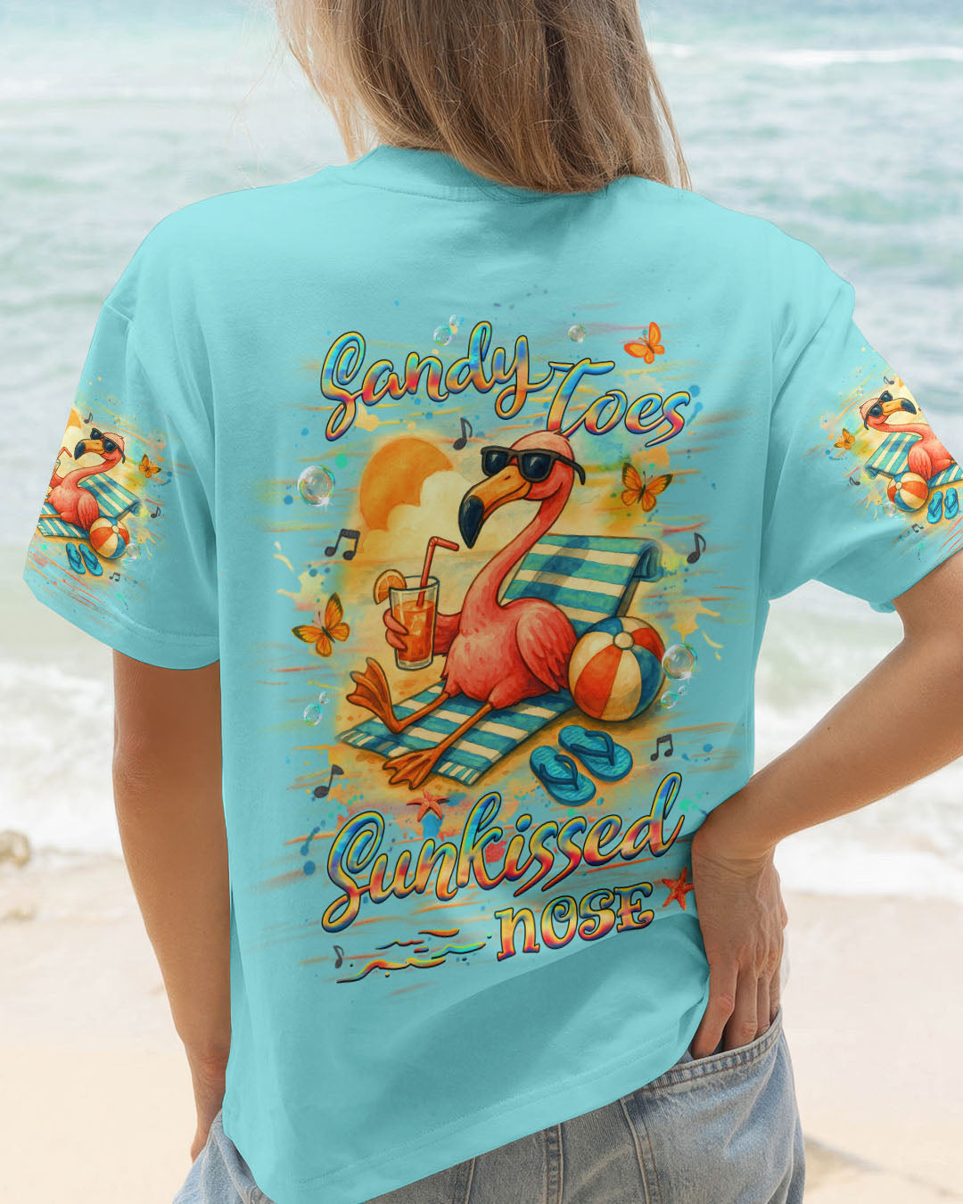 BLISSCORNERS SANDY TOES SUNKISSED NOSE FLAMINGO ALL OVER PRINT