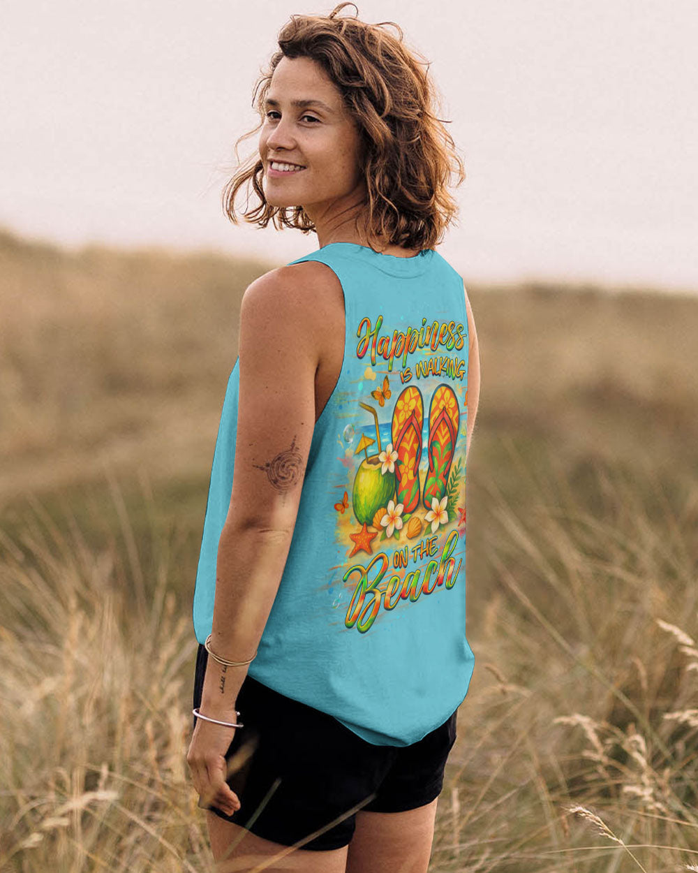 BLISSCORNERS HAPPINESS IS WALKING ON THE BEACH FLIP FLOPS ALL OVER PRINT