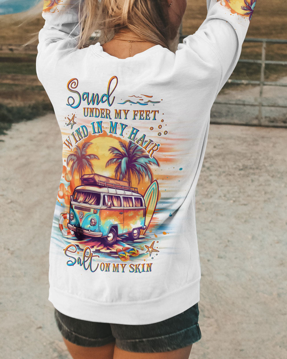 BLISSCORNERS SAND UNDER MY FEET WIND IN MY HAIR ALL OVER PRINT
