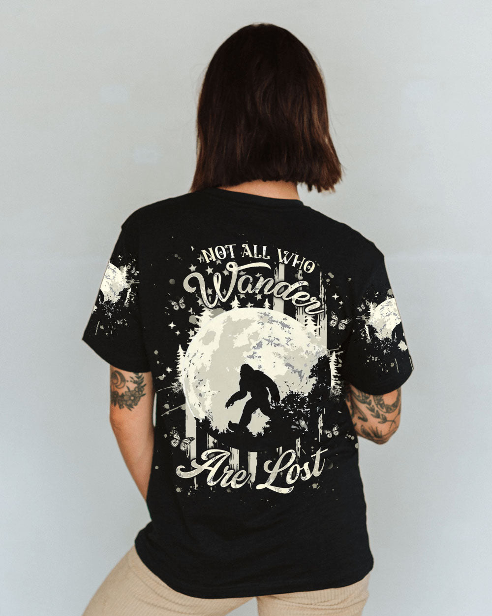 BLISSCORNERS NOT ALL WHO WANDER ARE LOST BIGFOOT COMPASS ALL OVER PRINT
