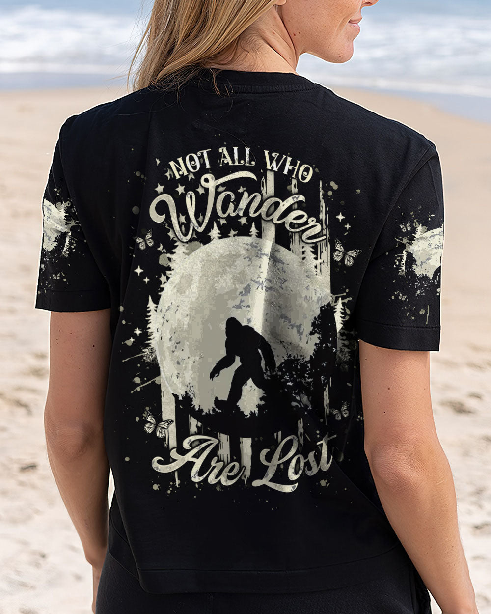BLISSCORNERS NOT ALL WHO WANDER ARE LOST BIGFOOT COMPASS ALL OVER PRINT