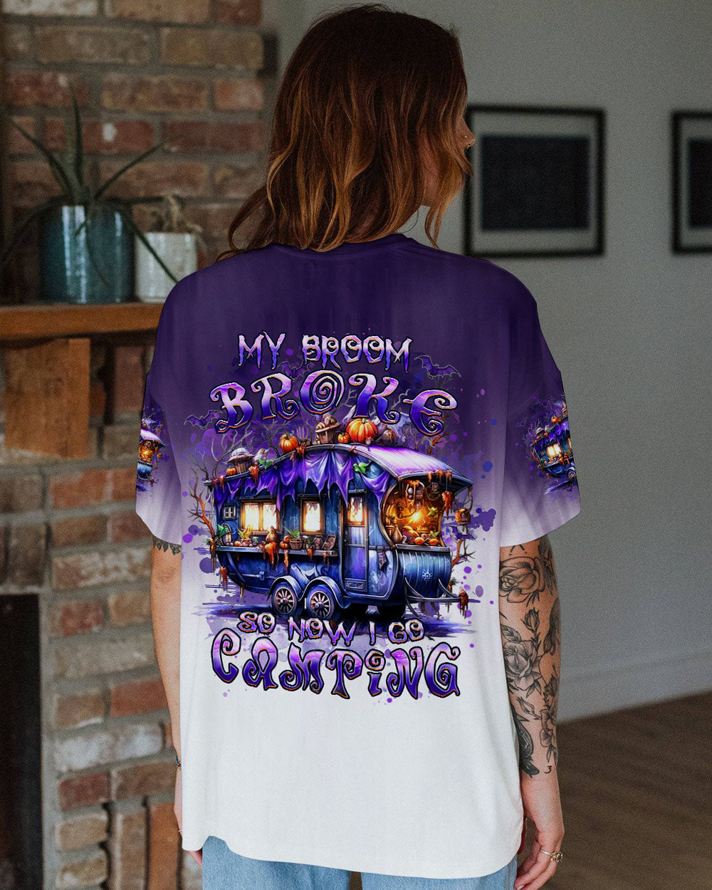 BLISSCORNERS MY BROOM BROKE SO NOW HALLOWEEN CAMPING ALL OVER PRINT